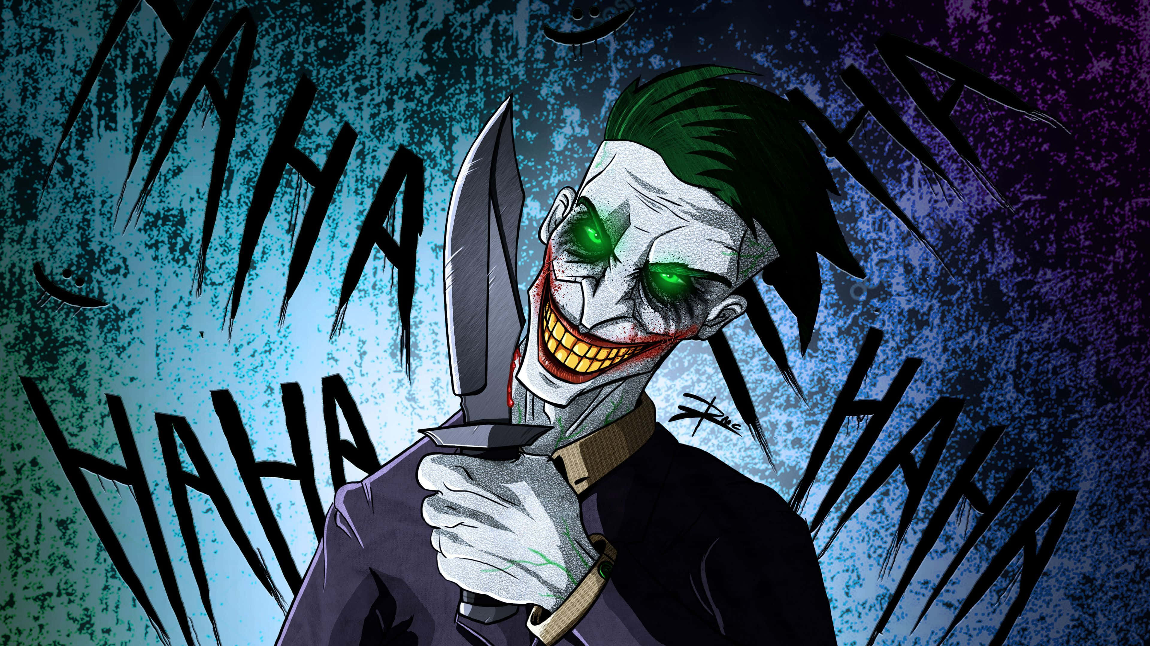 Joker cool cu cuțit și haha Fundal