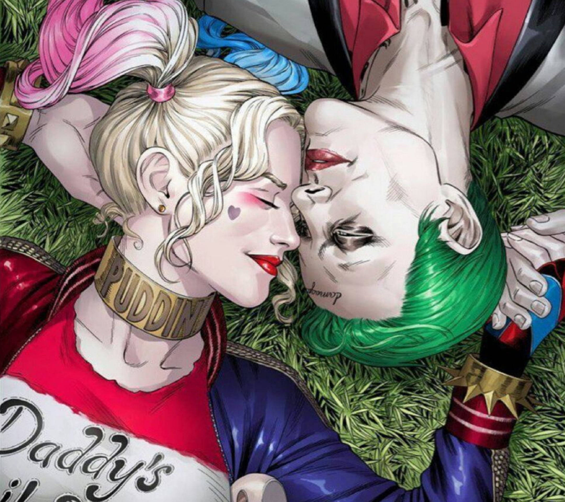 Joker și Harley Quinn cu Capul în Jos Fundal