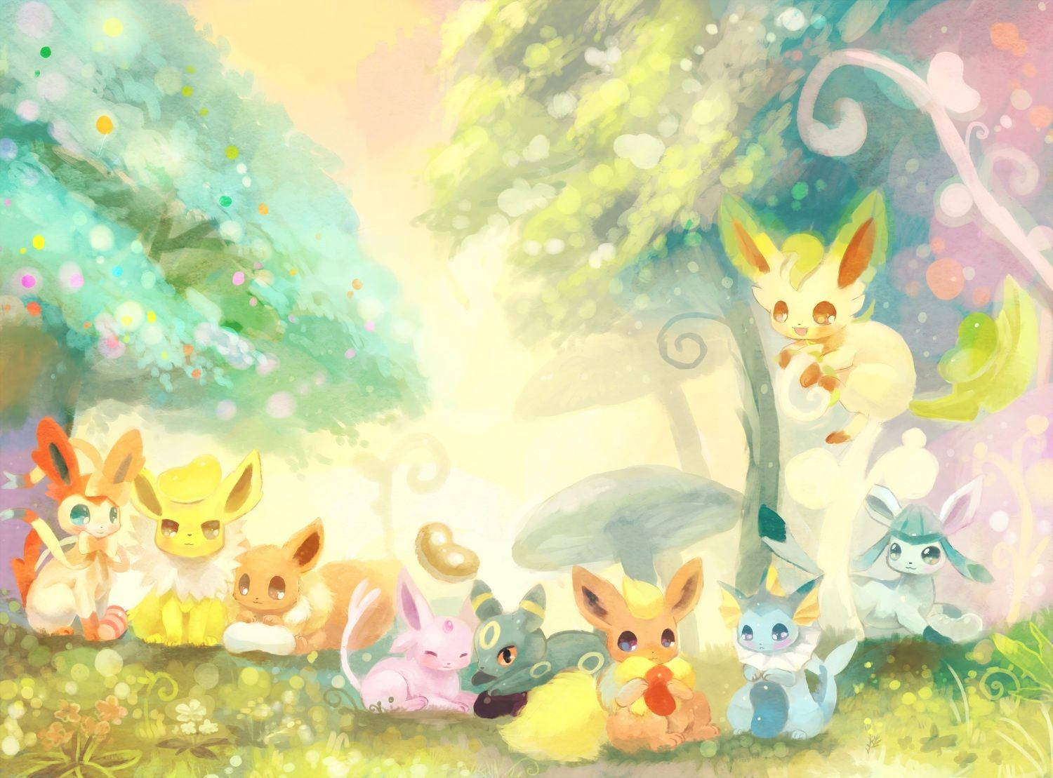Jolteon drăguț și Eeveelutions Fundal