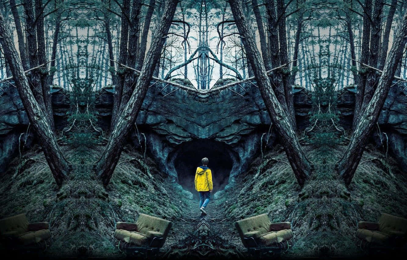 Jonas în pădure, scenă din serialul original Netflix Dark Fundal