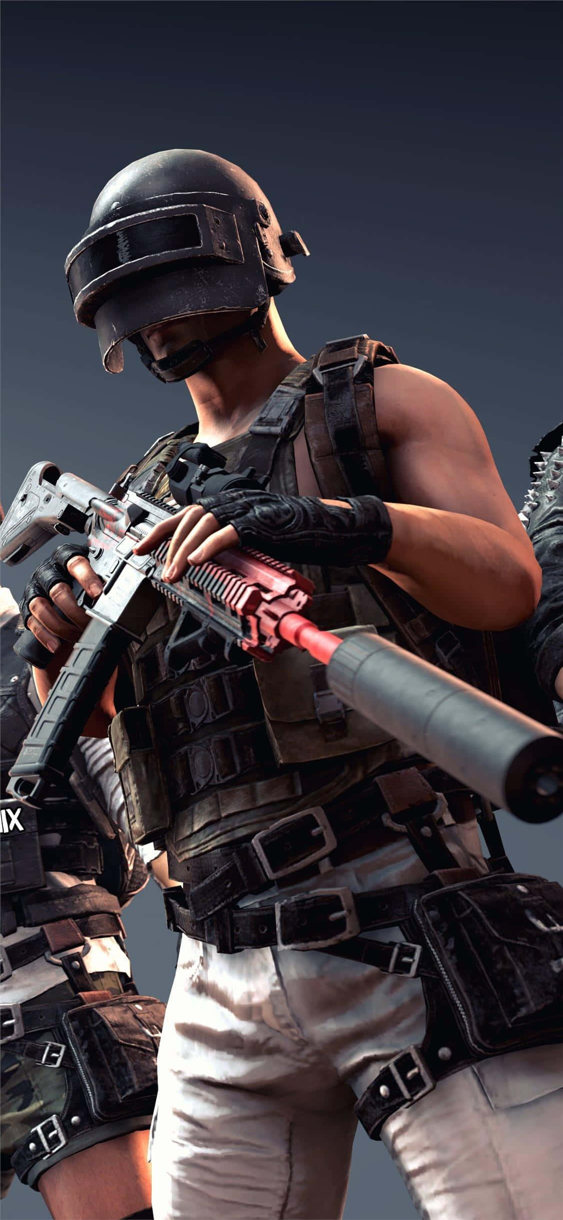 Jucător cu pușcă neagră și roșie PUBG iPhone Fundal