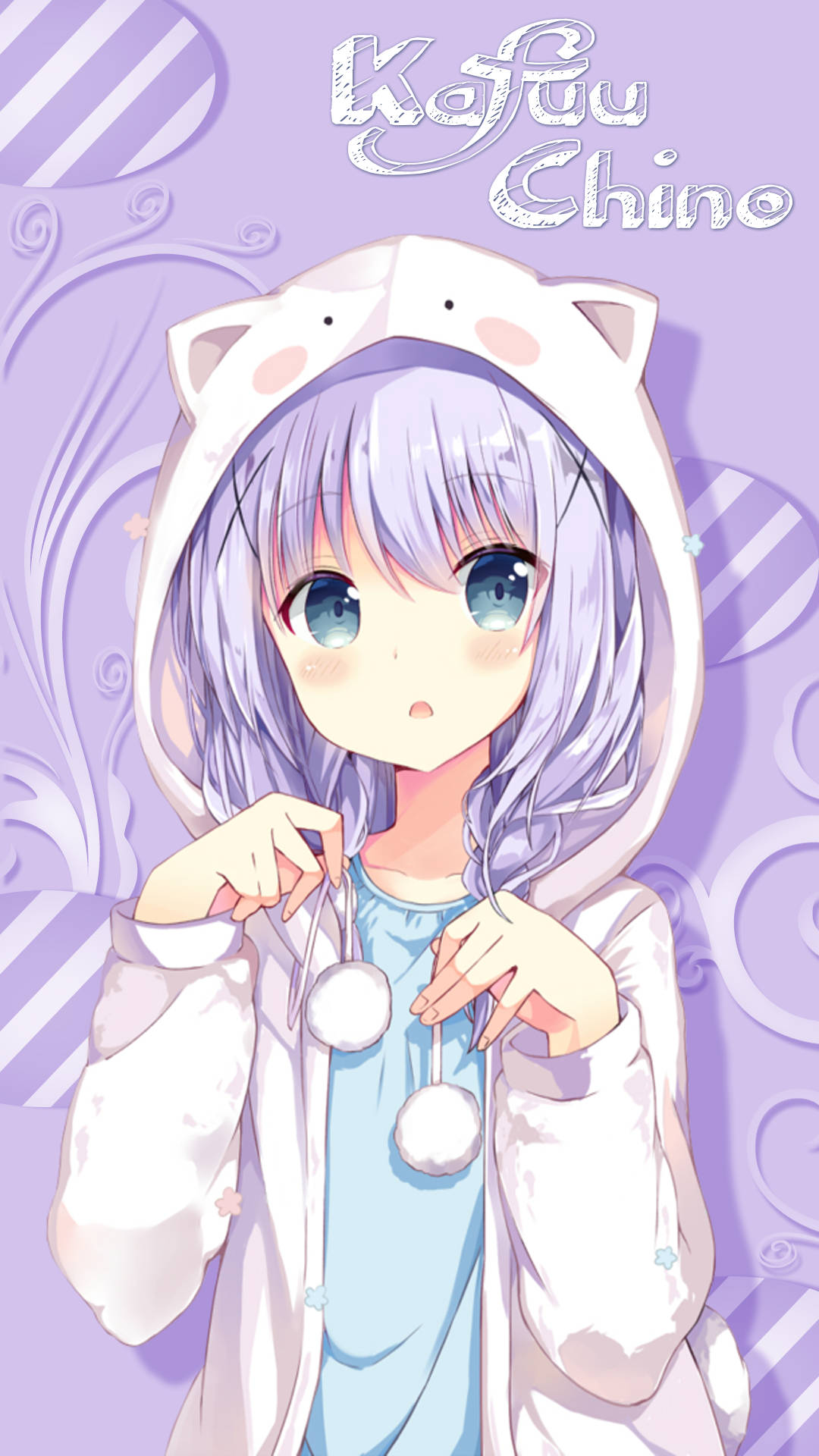 Kafuu Chino Kawaii Anime în Hanorac de Iepure Fundal
