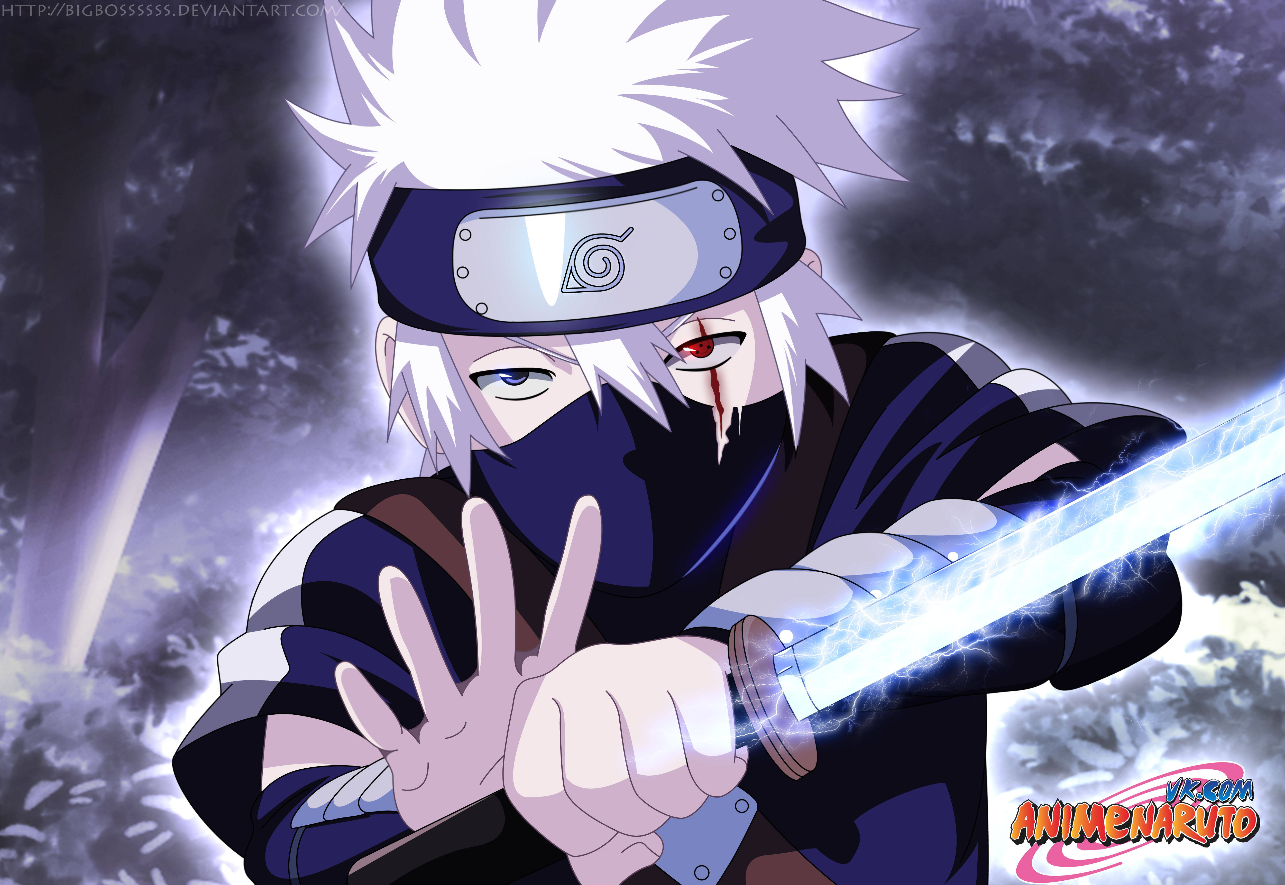 Kakashi 4K Sabie de Chakra cu Lumină Albă Fundal