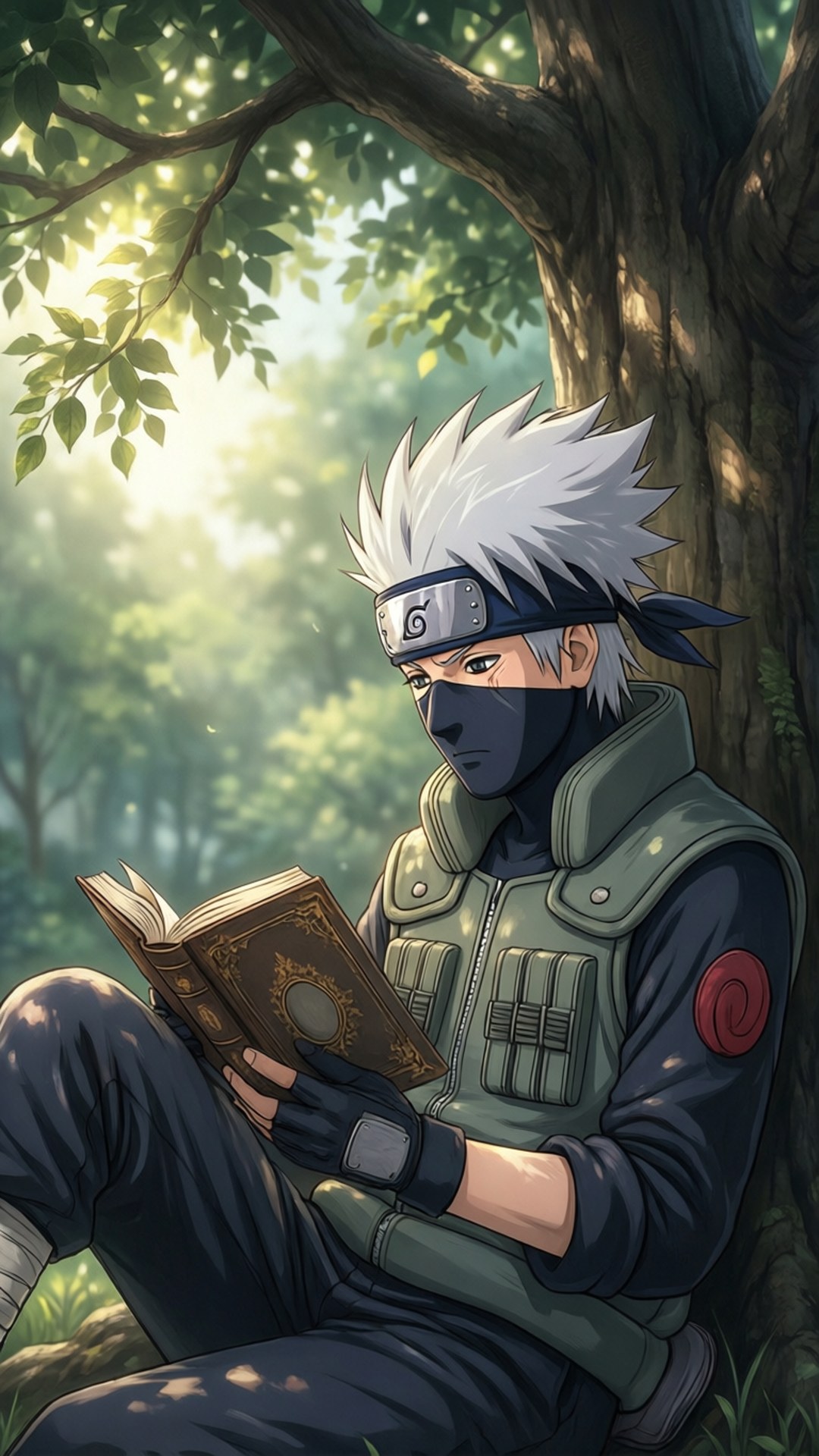 Kakashi citind sub un copac Fundal