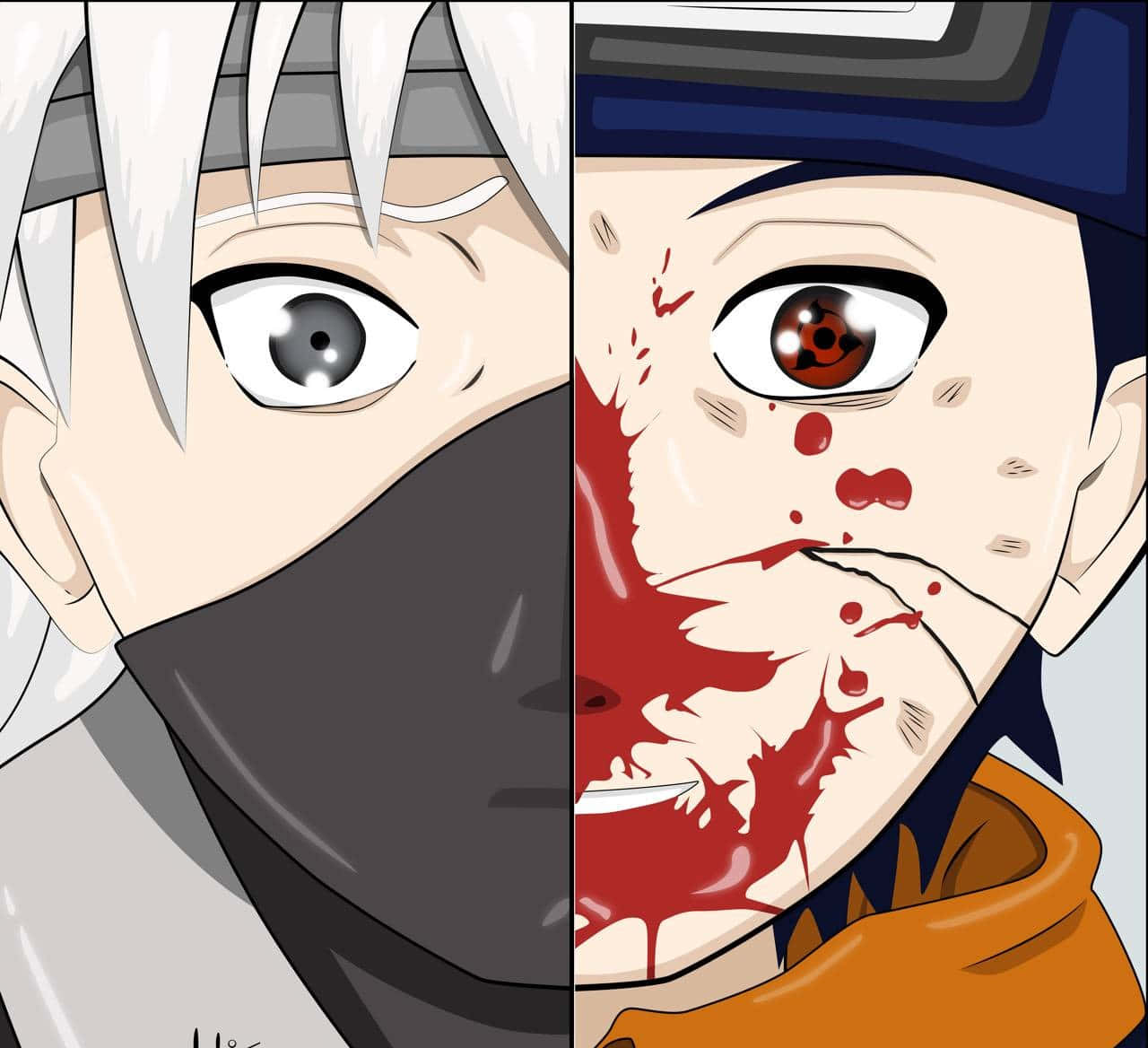 Kakashi și Obito față în față Fundal