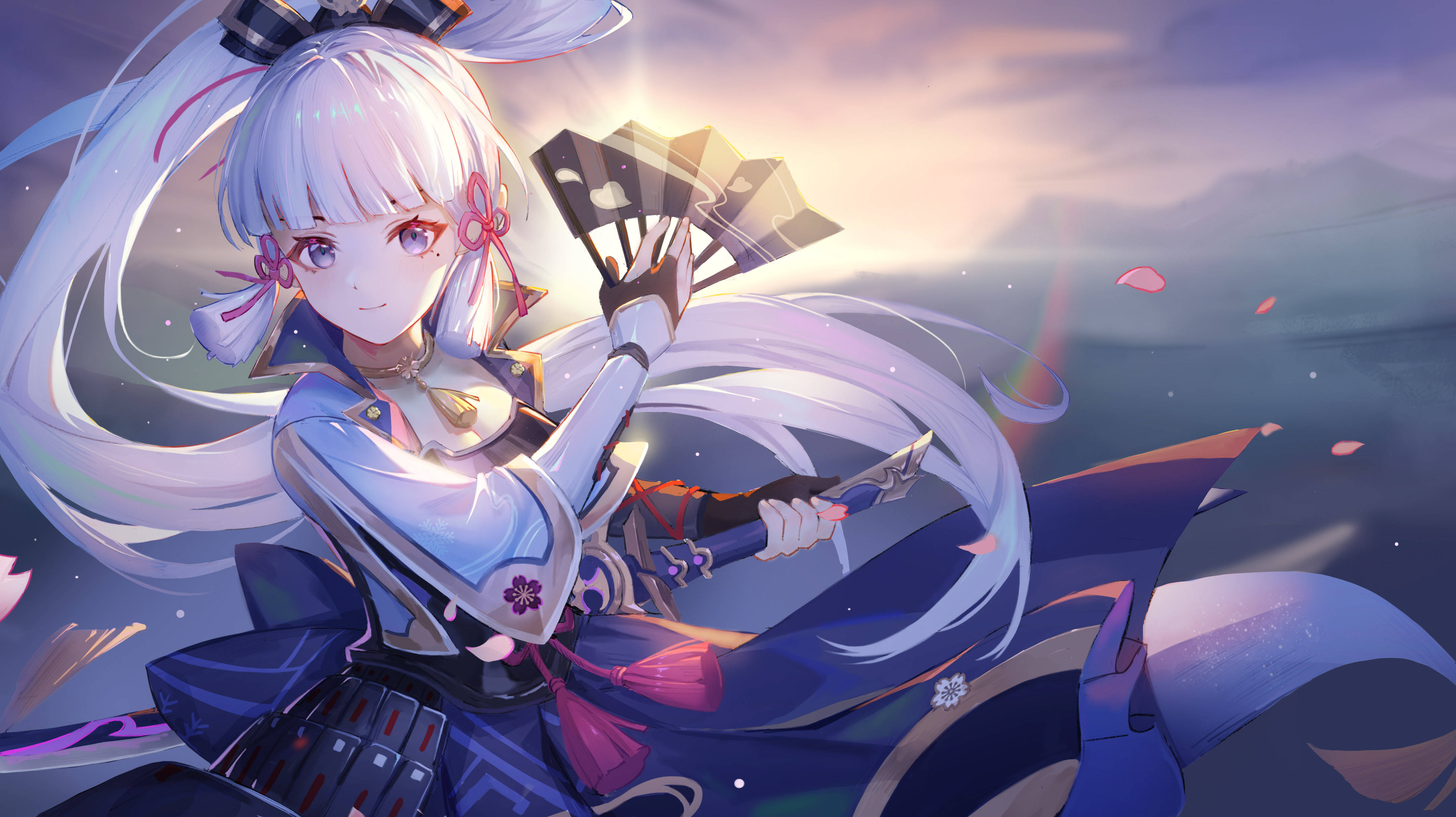 Kamisato Ayaka din Genshin Impact Fundal