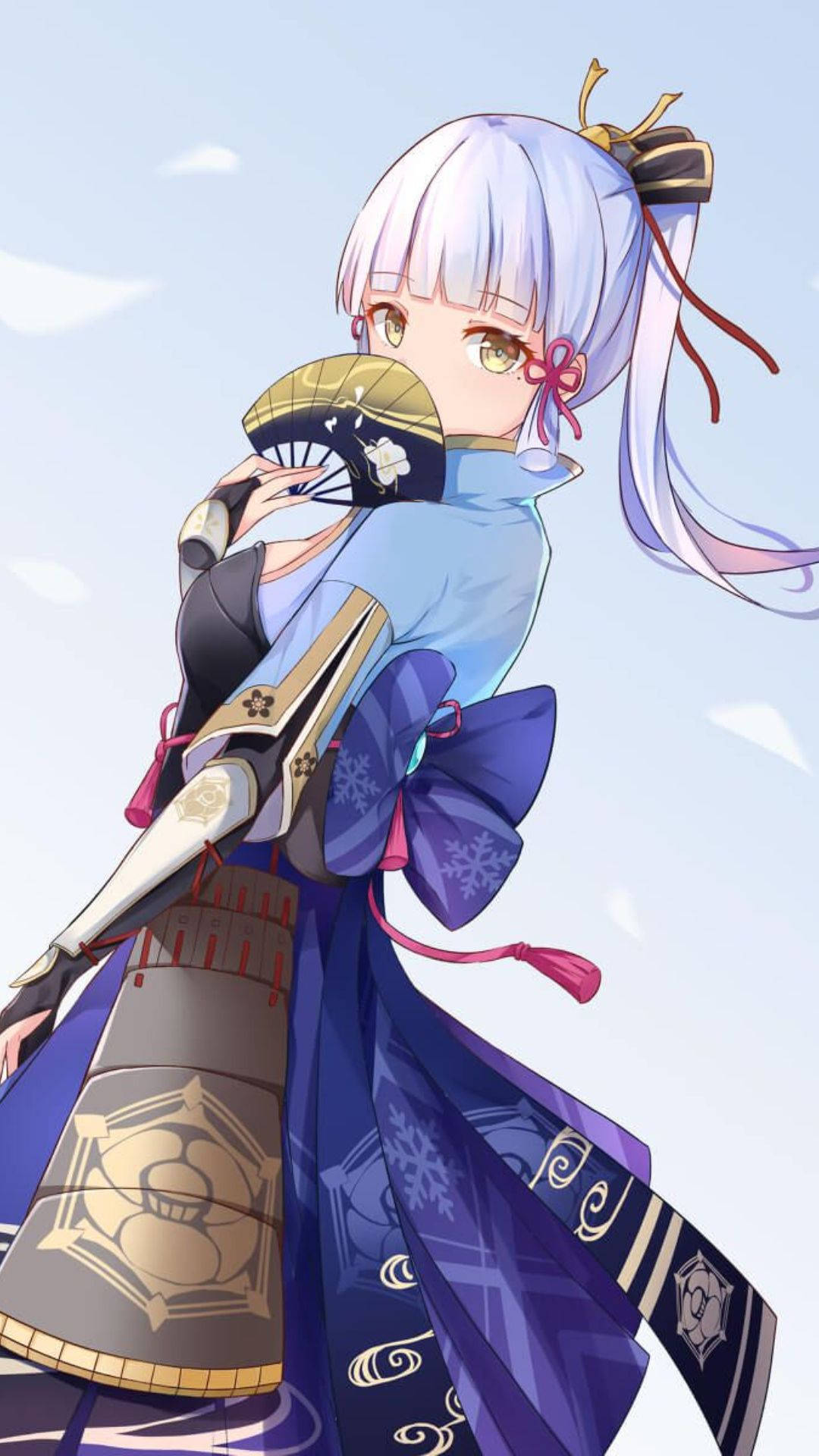 Kamisato Ayaka din Genshin Impact pe ecran de telefon Fundal
