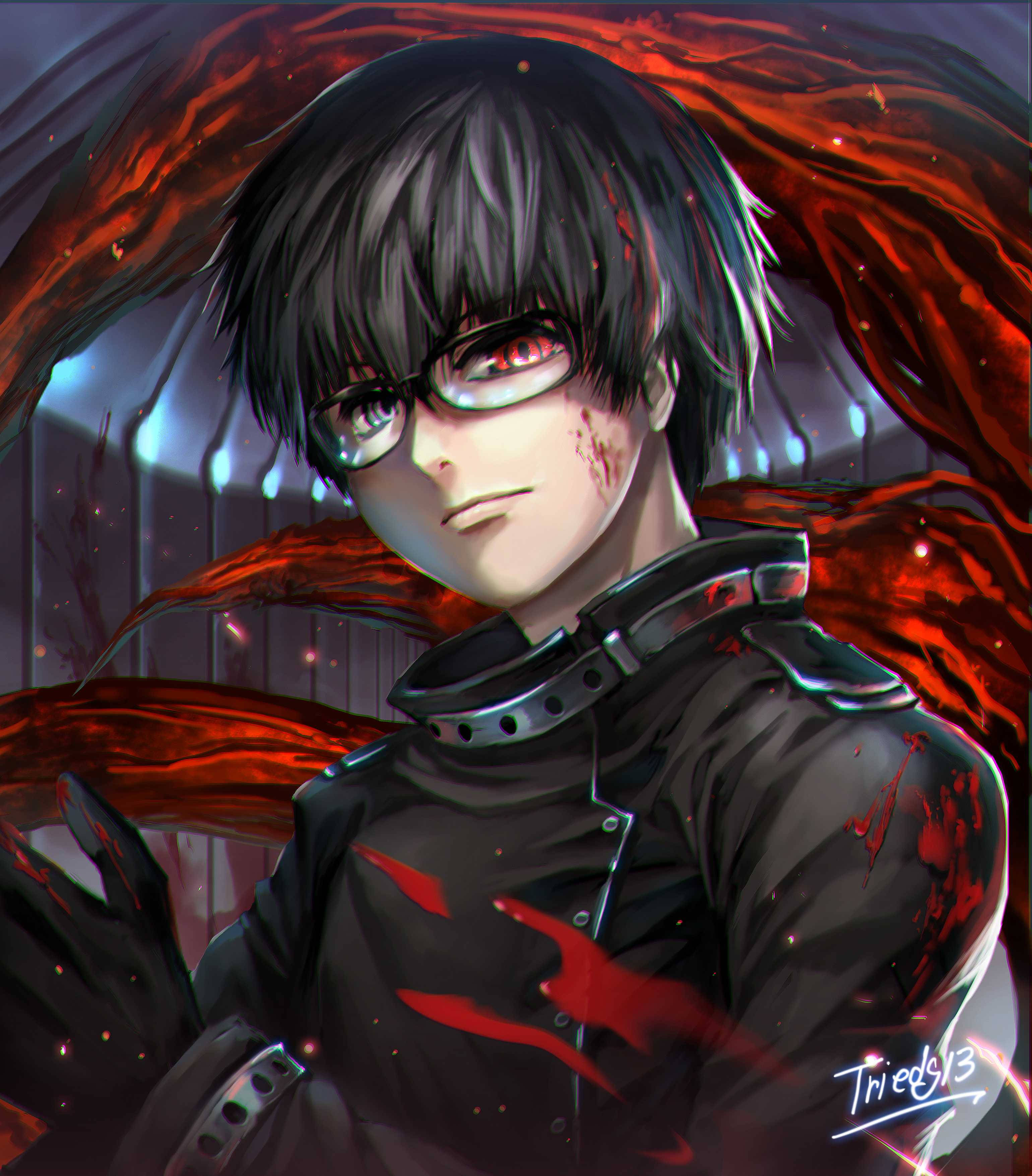 Kaneki Ken într-o Jachetă Neagră Stilată Fundal