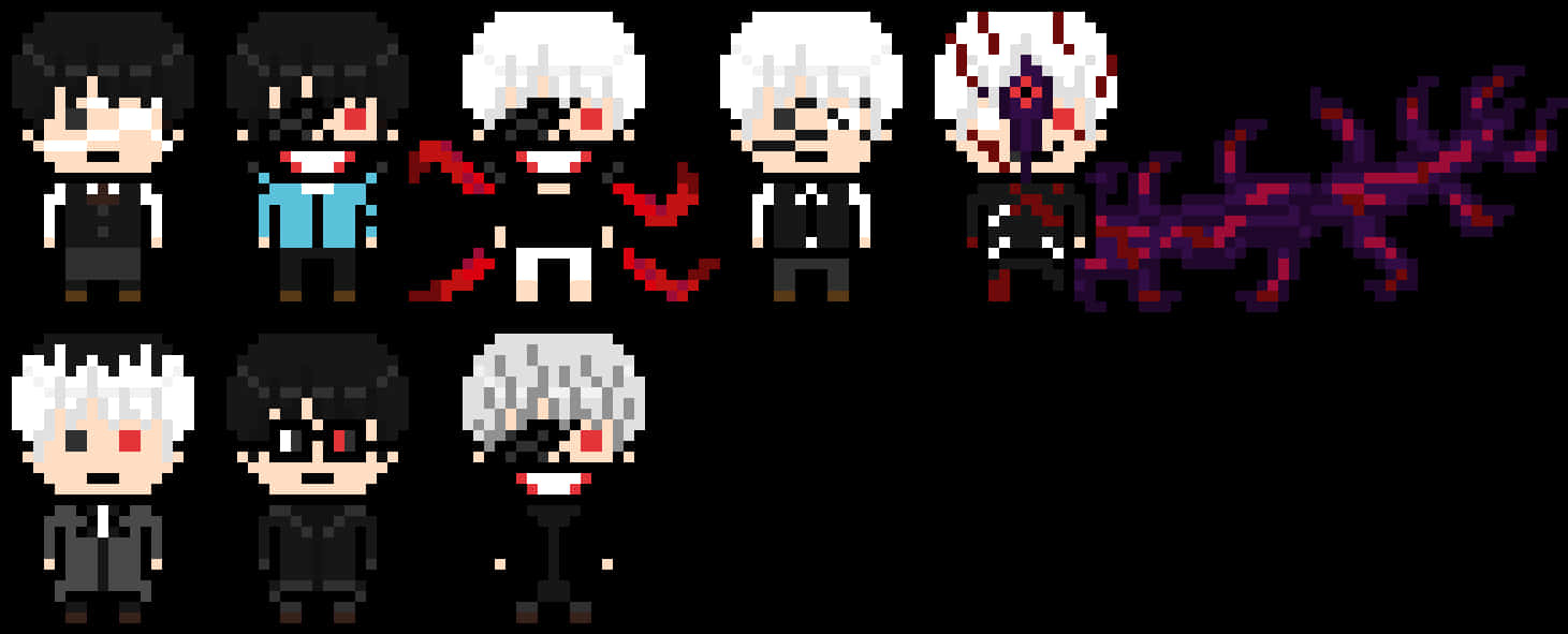 Kaneki Ken Transformare Pixel Art Fundal