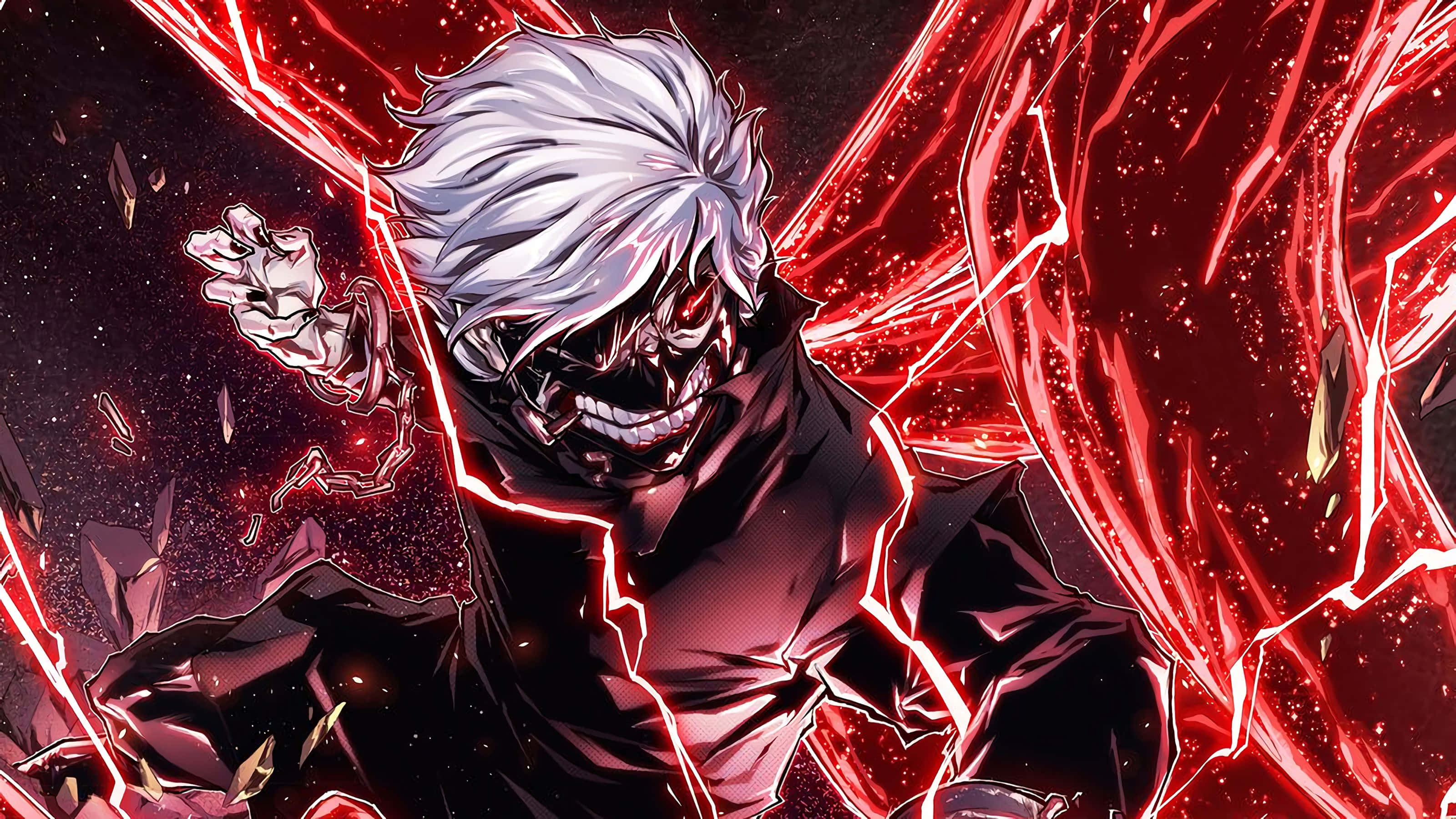 Kaneki Mască Băiat Anime Art Energie Roșie Fundal
