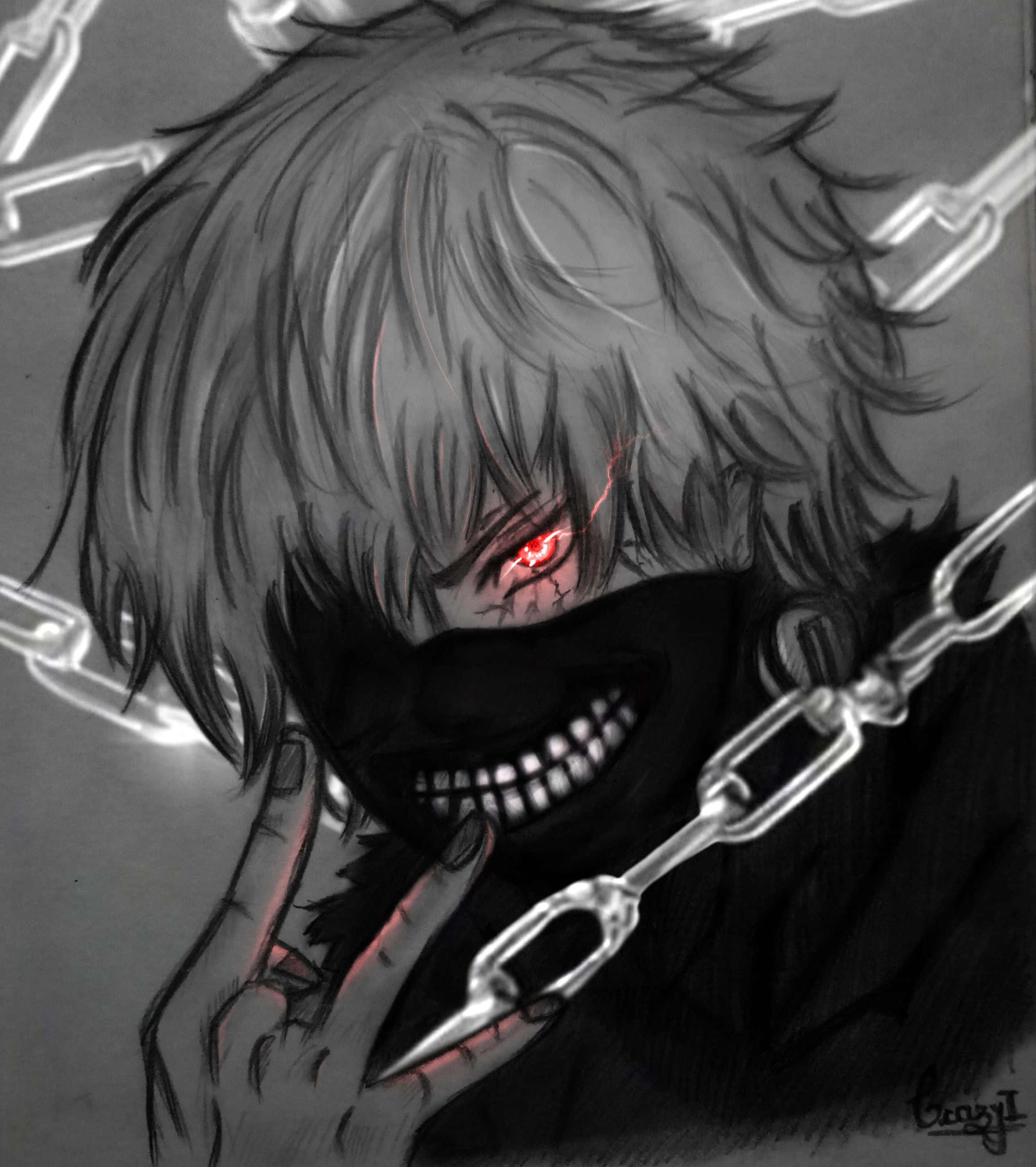 Kaneki PFP în tonuri de gri Fundal