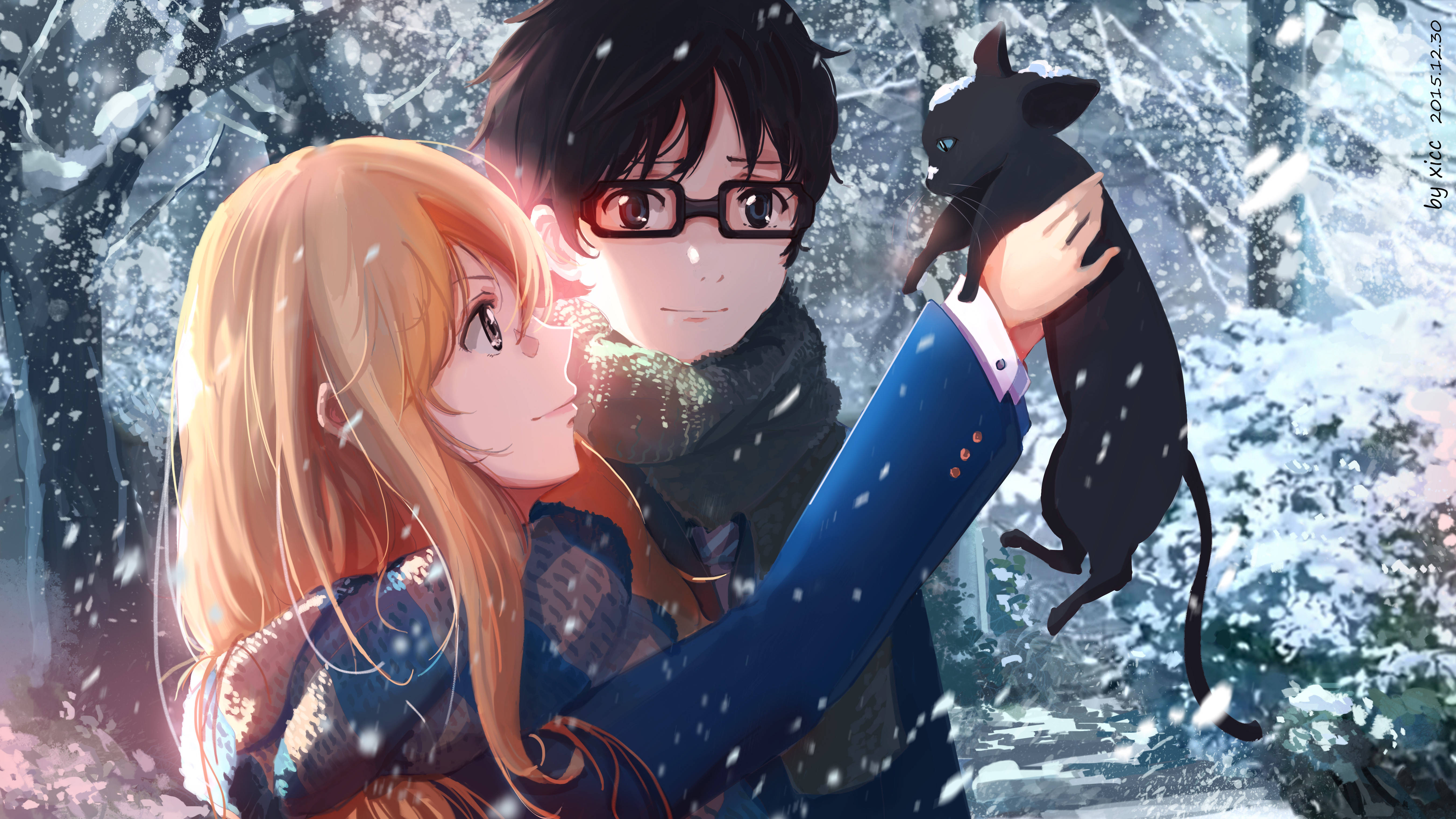 Kaori și Kosei Anime 4K Fundal
