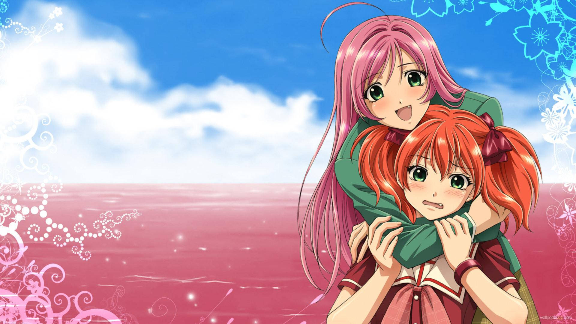 Kawaii Anime Rosario + Vampire Moka și Kokoa Fundal
