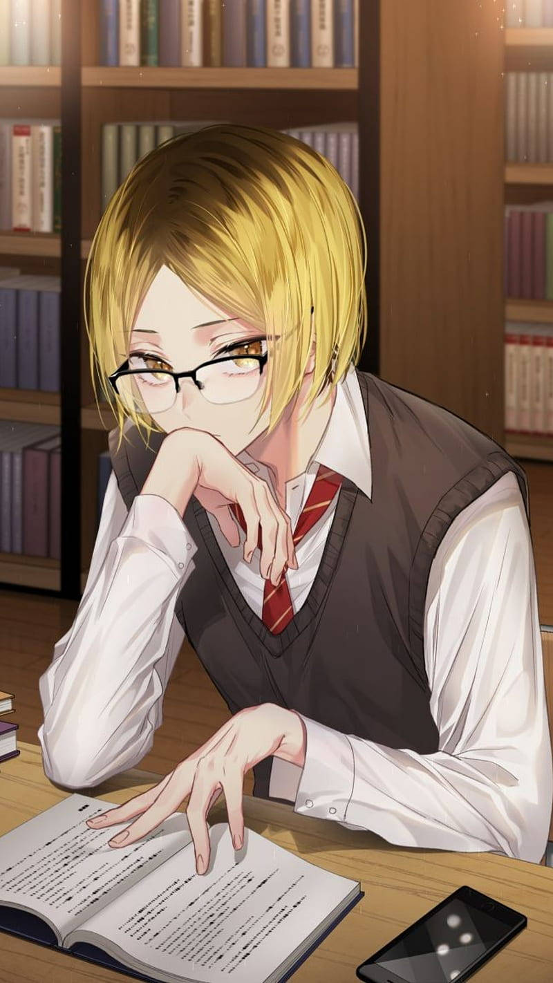 Kenma studiind în bibliotecă Fundal