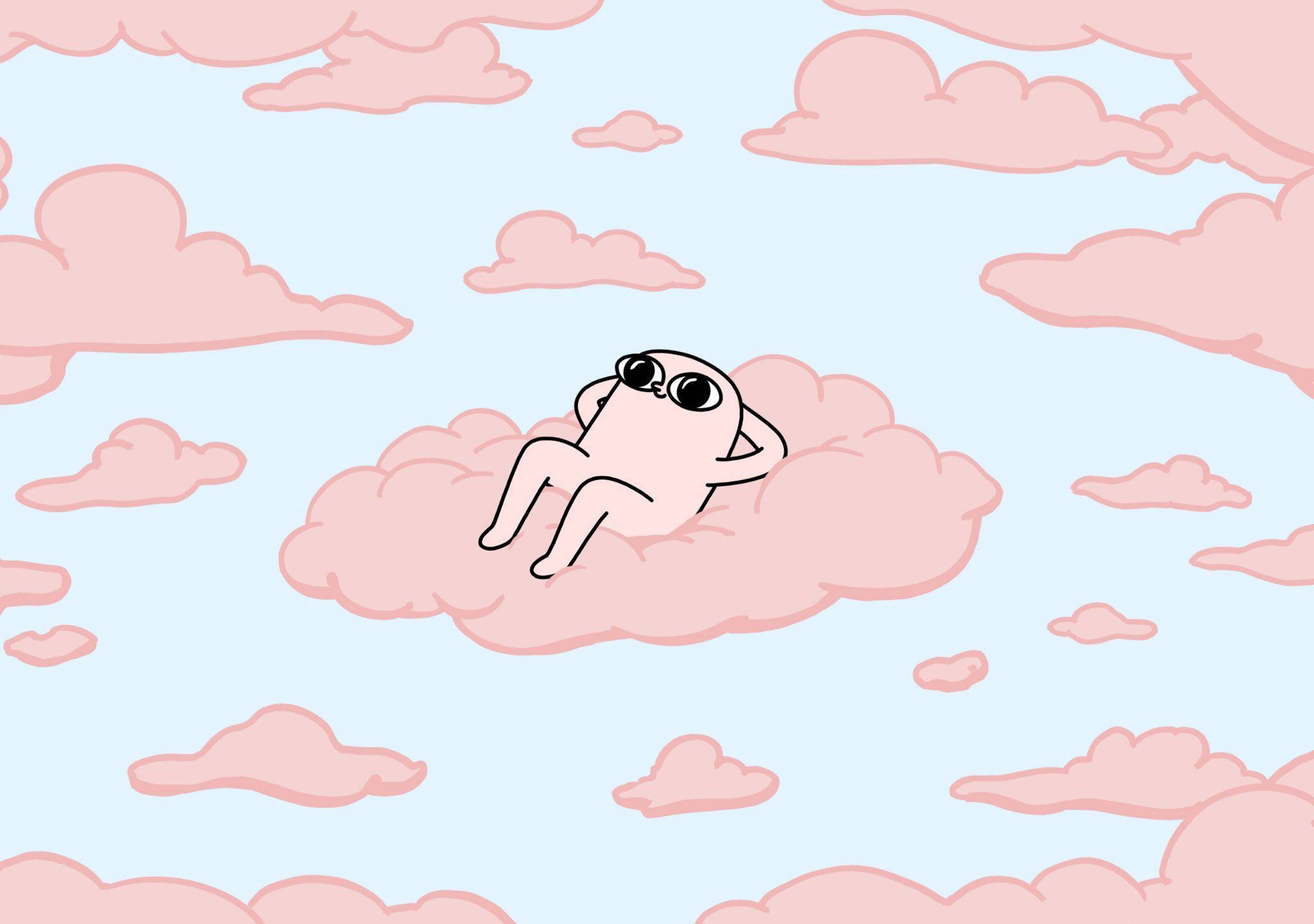 Ketnipz relaxându-se pe nori roz estetic Pinterest Fundal