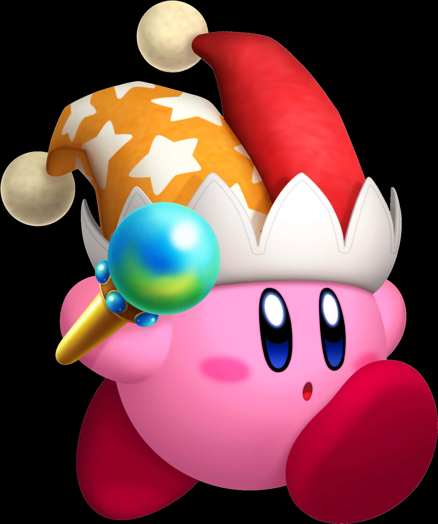 Kirby purtând o pălărie de bufon Fundal