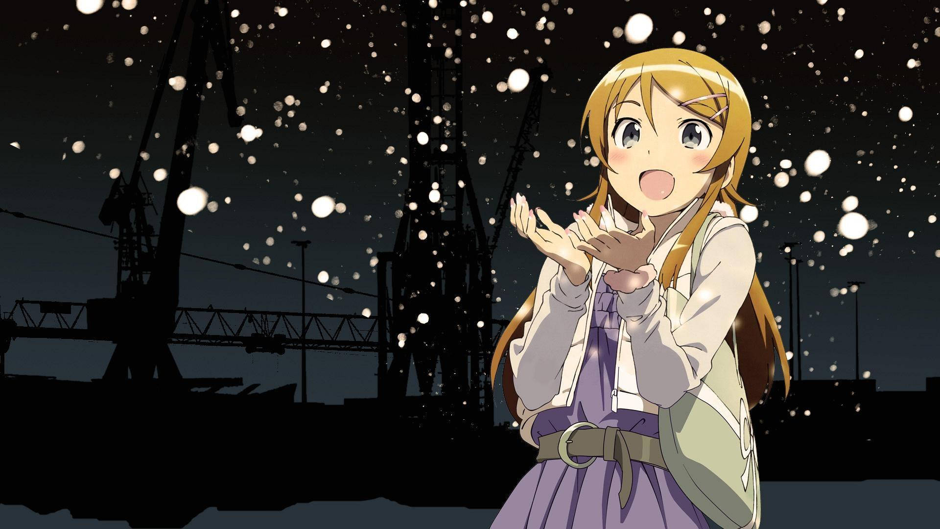 Kirino Kosaka Kawaii Anime Cu Lumini Flotante Fundal