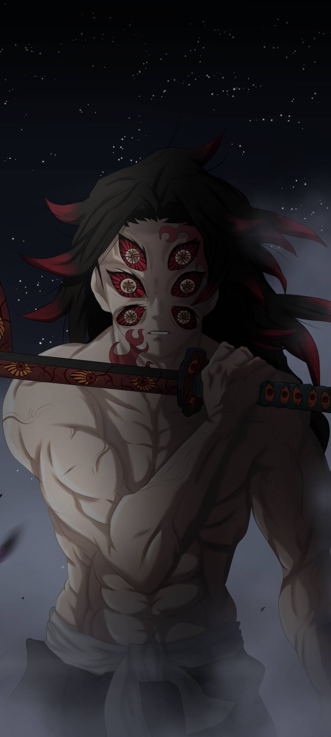 Kokushibo rupt din Demon Slayer Fundal