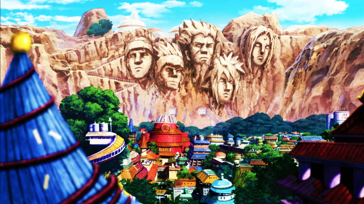 Konohagakure Satul Frunzei Ascunse Cinci Chipuri de Hokage Fundal