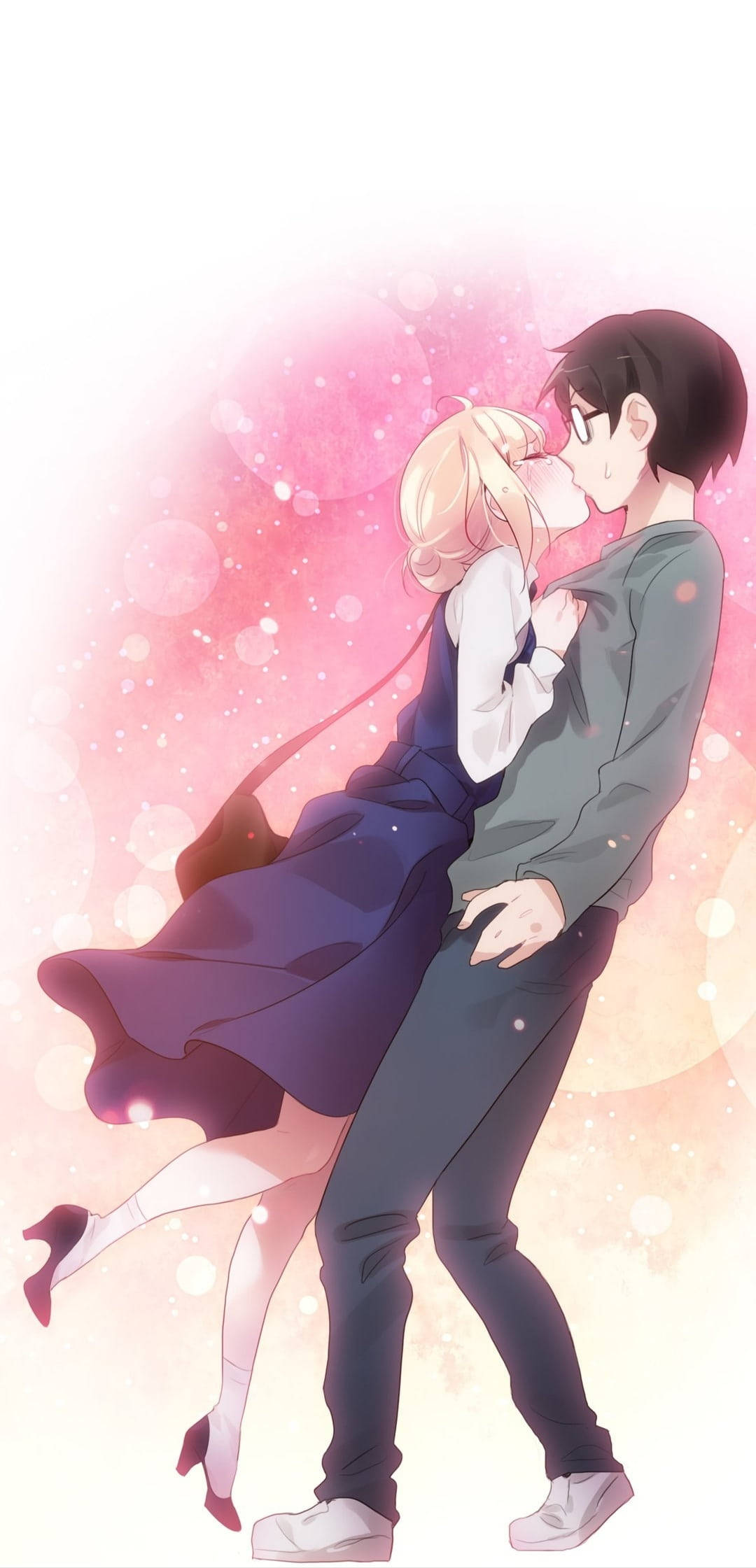Kosei și Kaori, cuplu anime, sărut Fundal