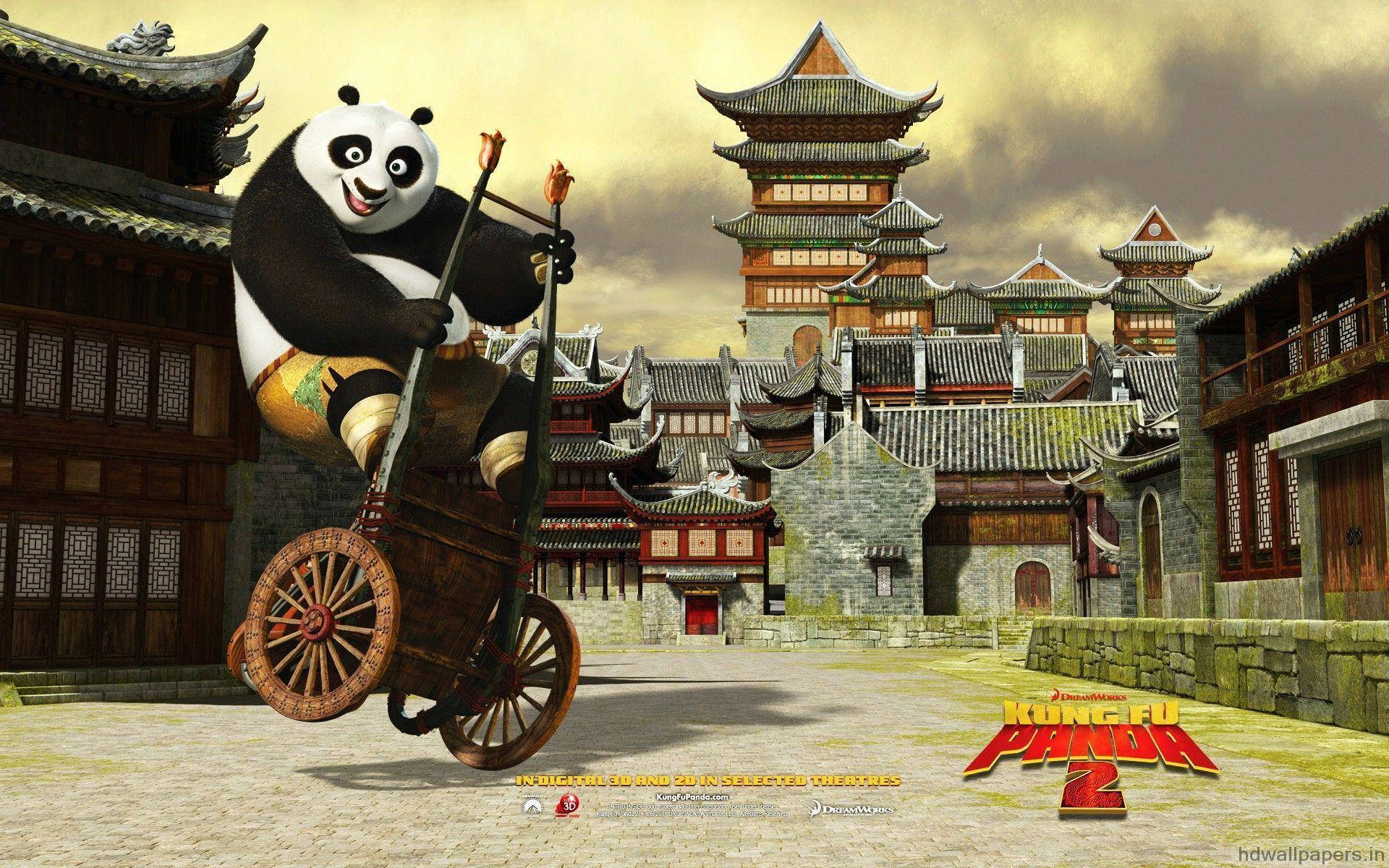 Kung Fu Panda alunecând pe o roabă Fundal