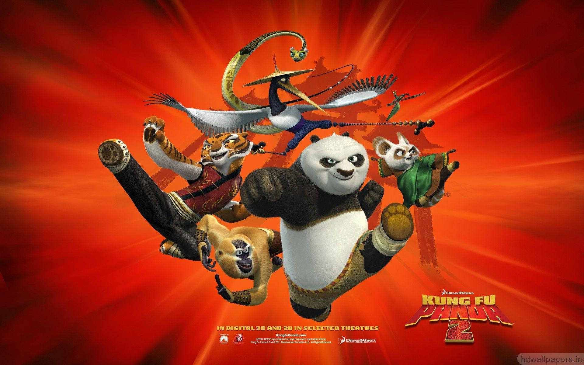 Kung Fu Panda sărind cu Cei Cinci Furioși Fundal