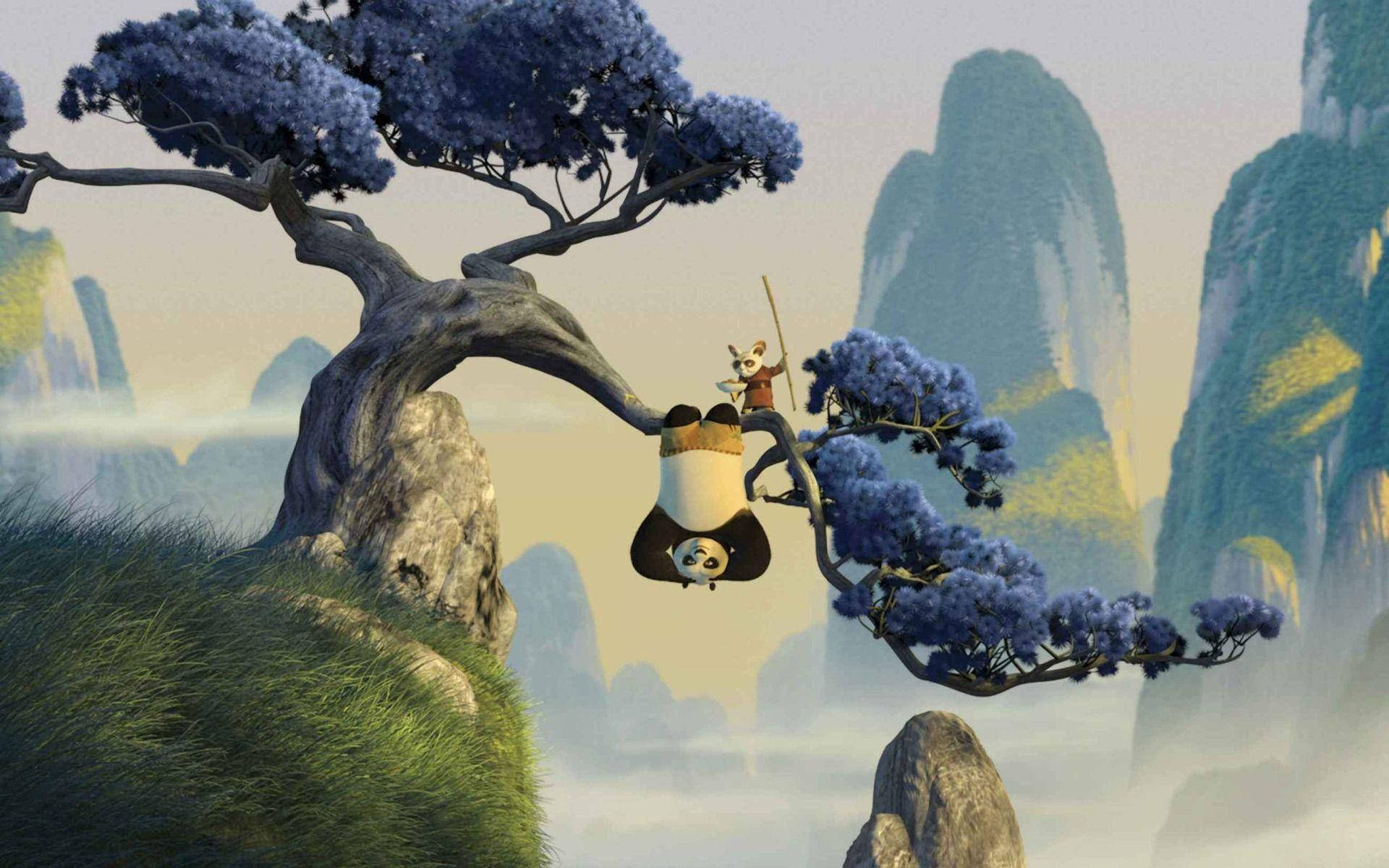 Kung Fu Panda și Shifu antrenându-se împreună Fundal