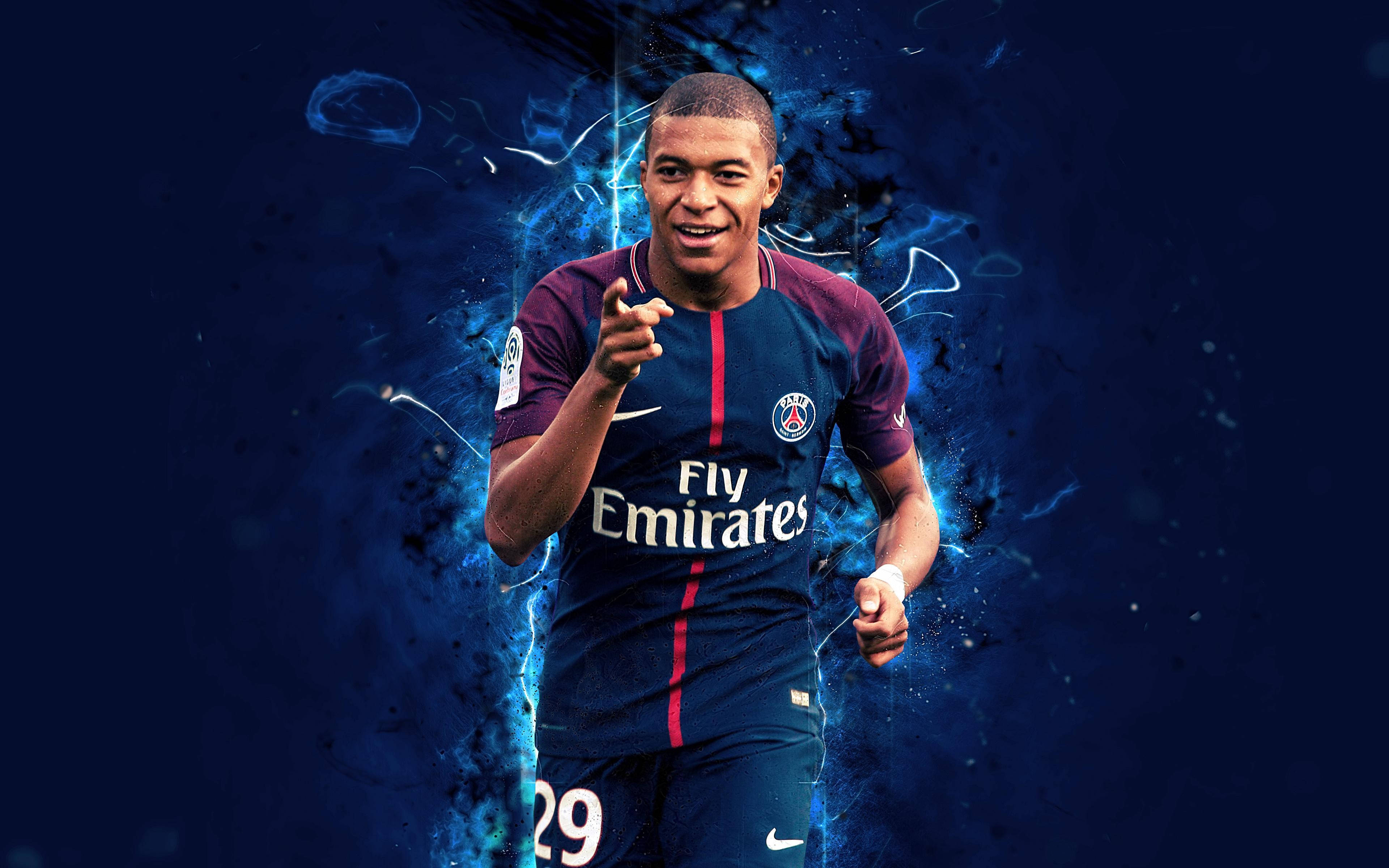 Kylian Mbappe 4K Albastru Estetic Fundal