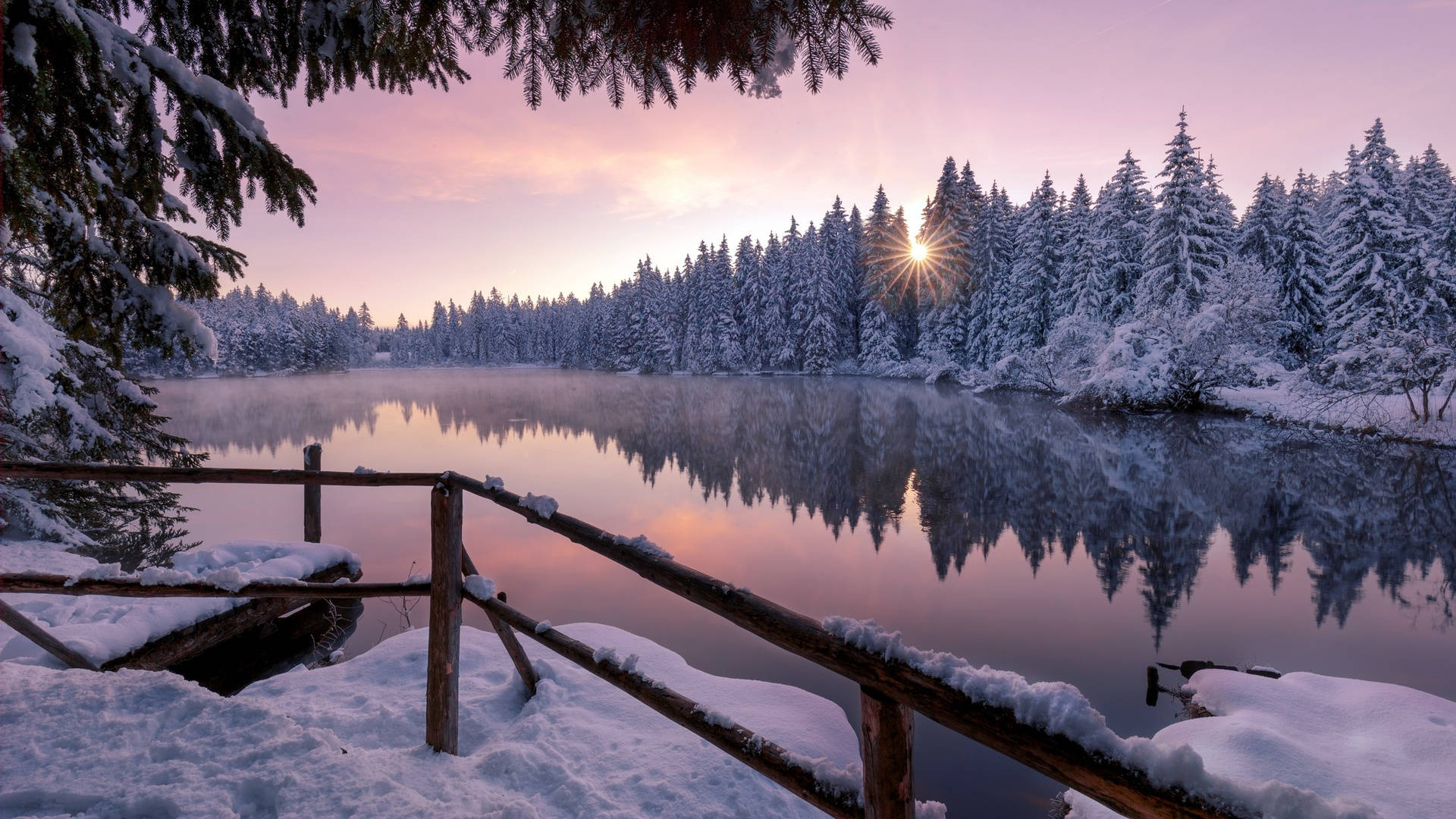 Lac cu zăpadă peisagistic Fundal