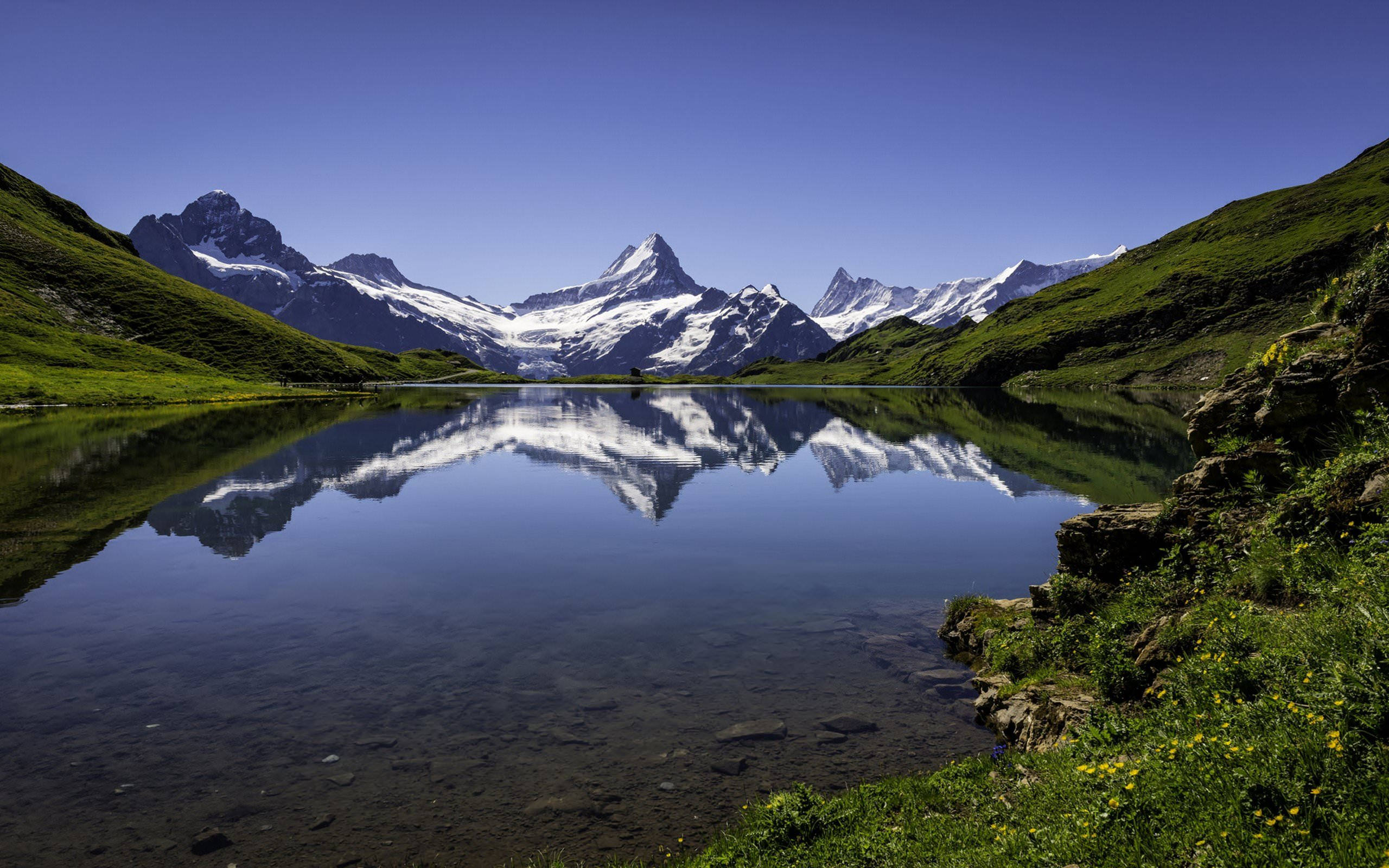 Lac de munte în natură 4K Fundal