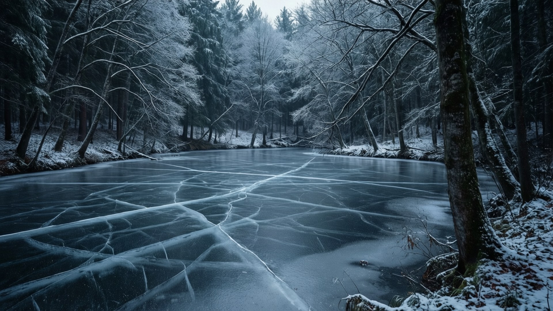Lac Înghețat în Pădurea Întunecată Fundal