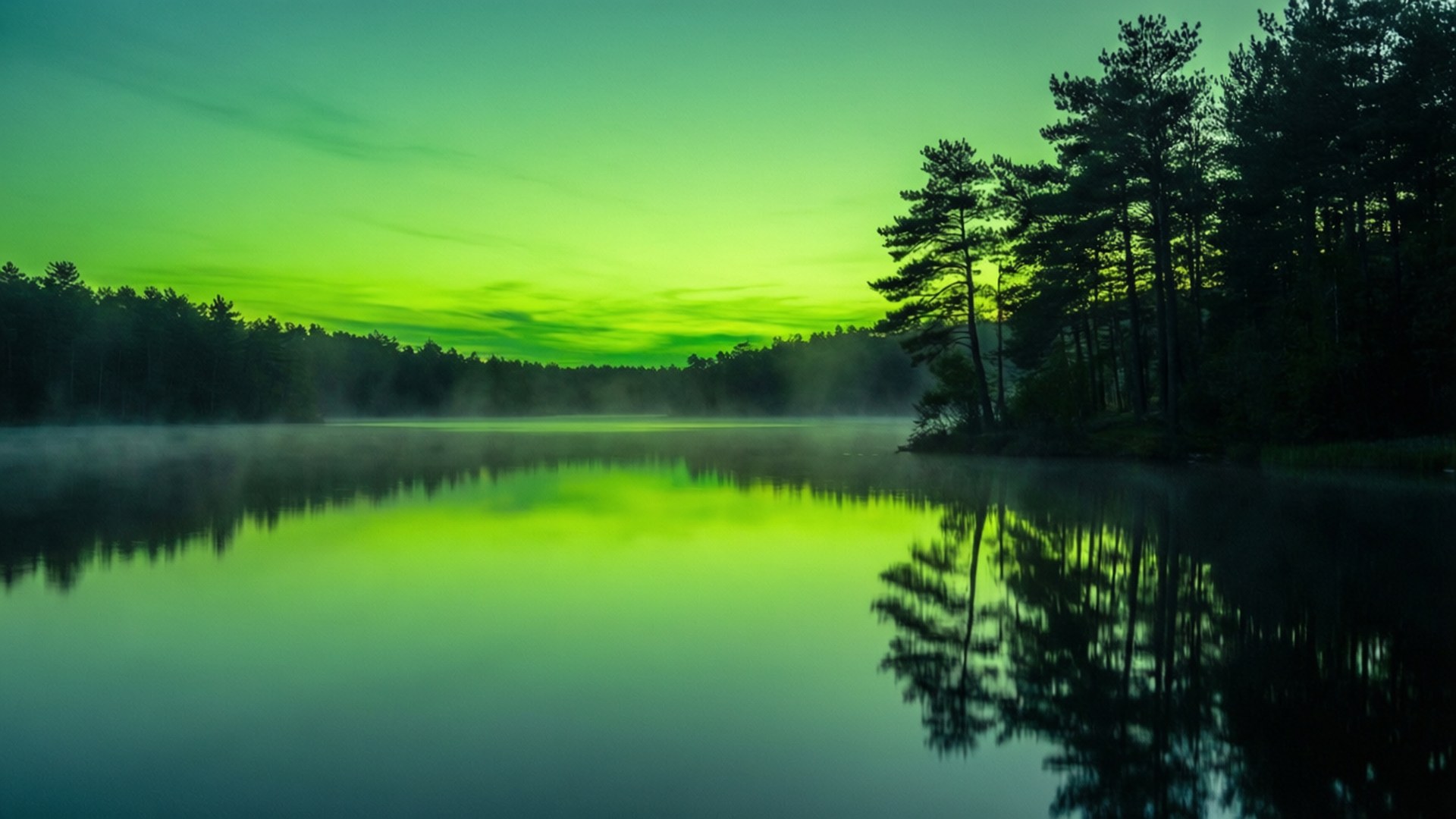Lacul Amurgului Verde Fundal