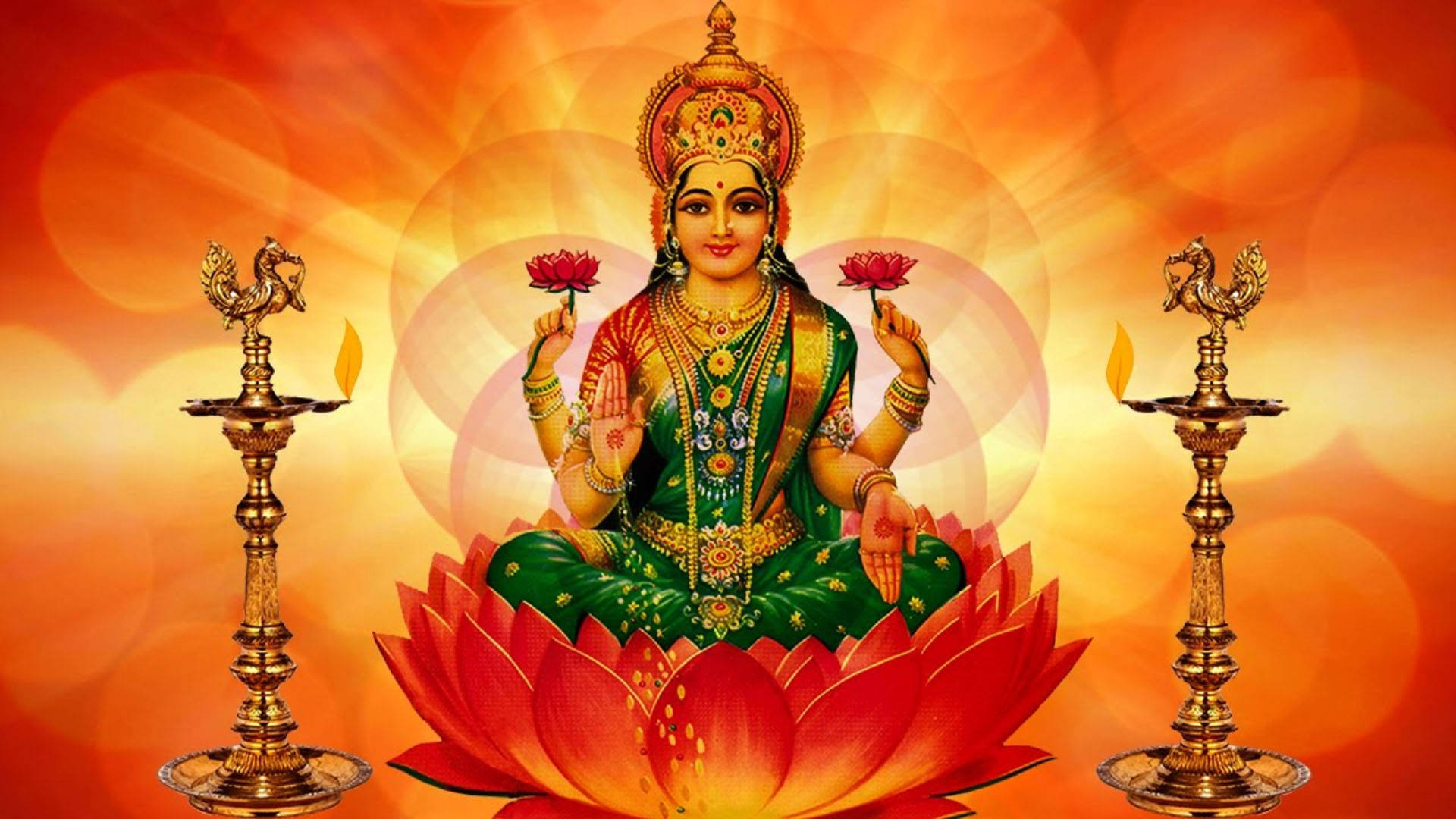 Lakshmi Lotus Roșu-Portocaliu Fundal