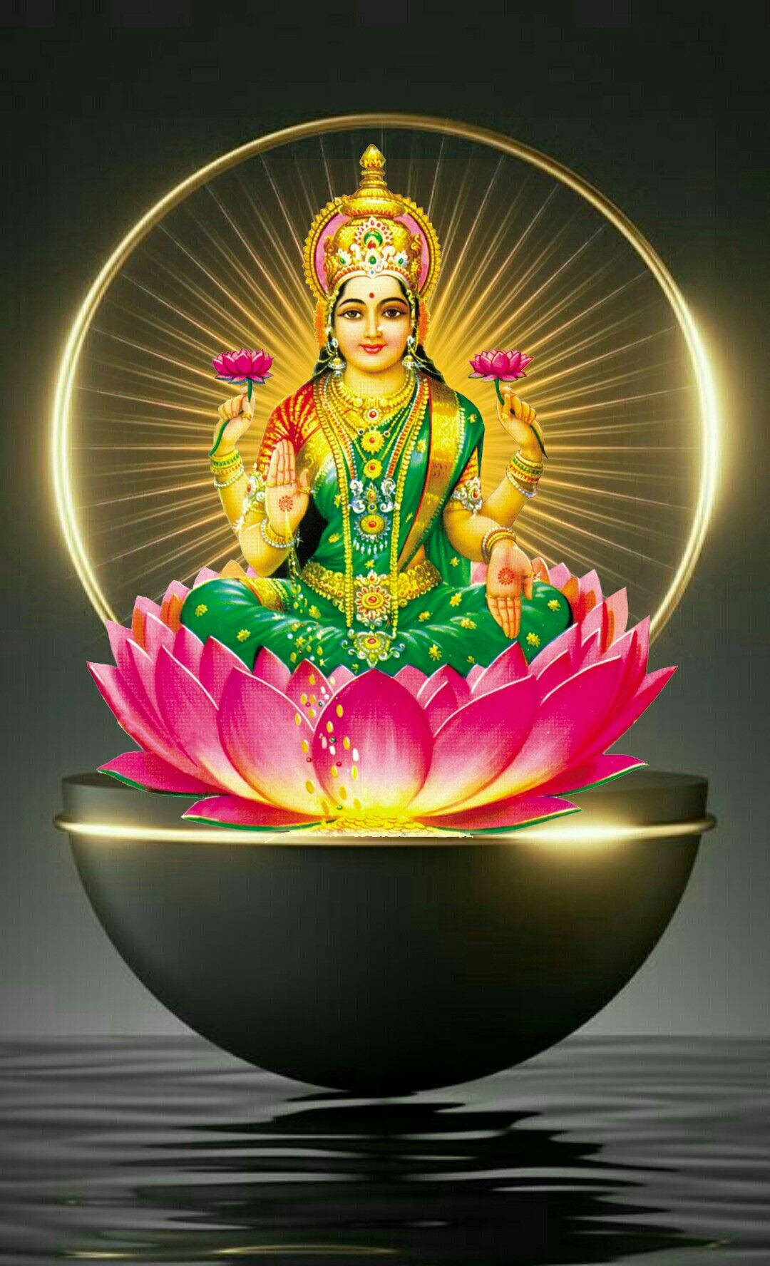 Lakshmi Șezând pe un Lotus Plutiitor Fundal