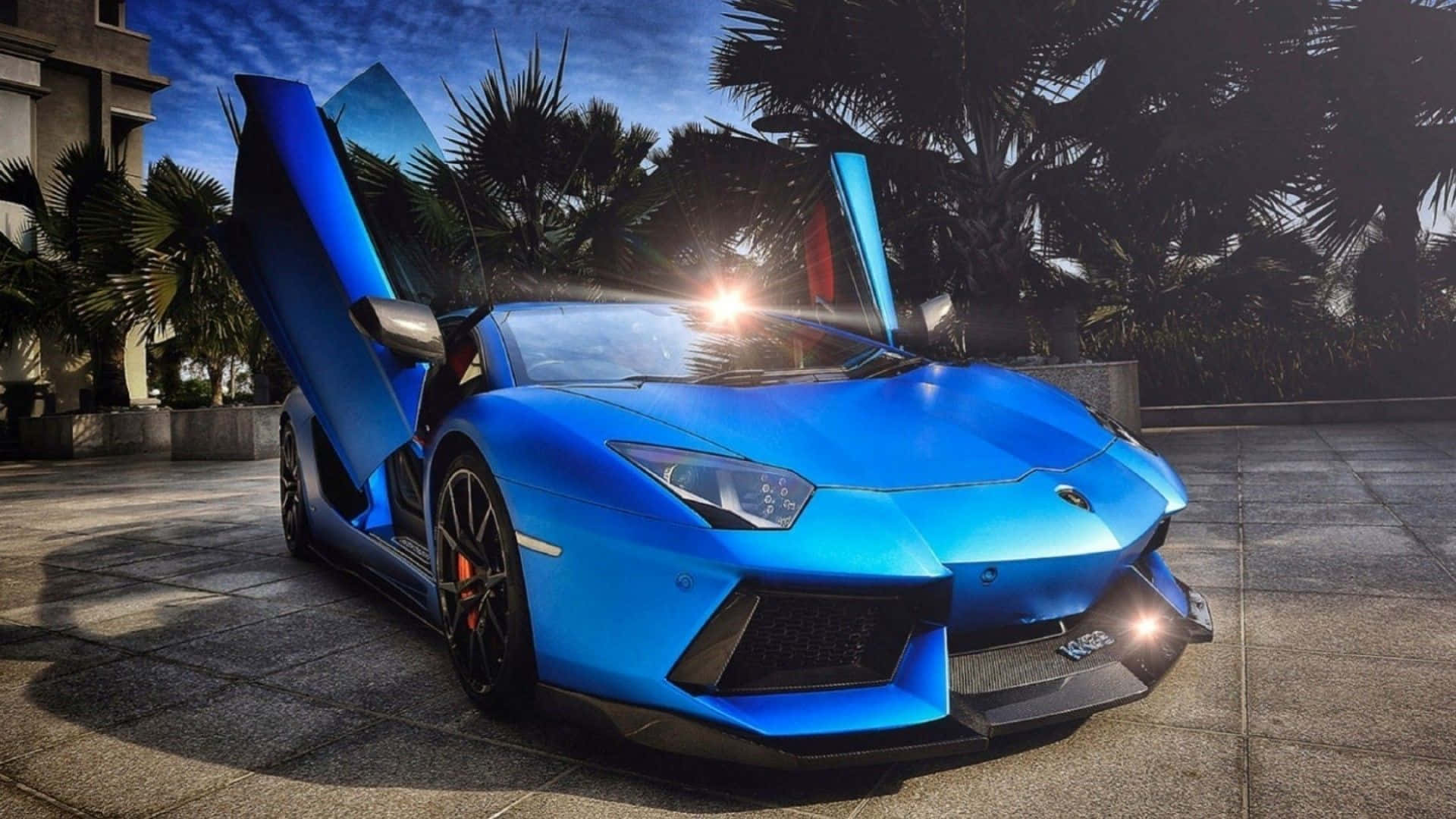 Lamborghini Aventador albastru cu exterior cool Fundal