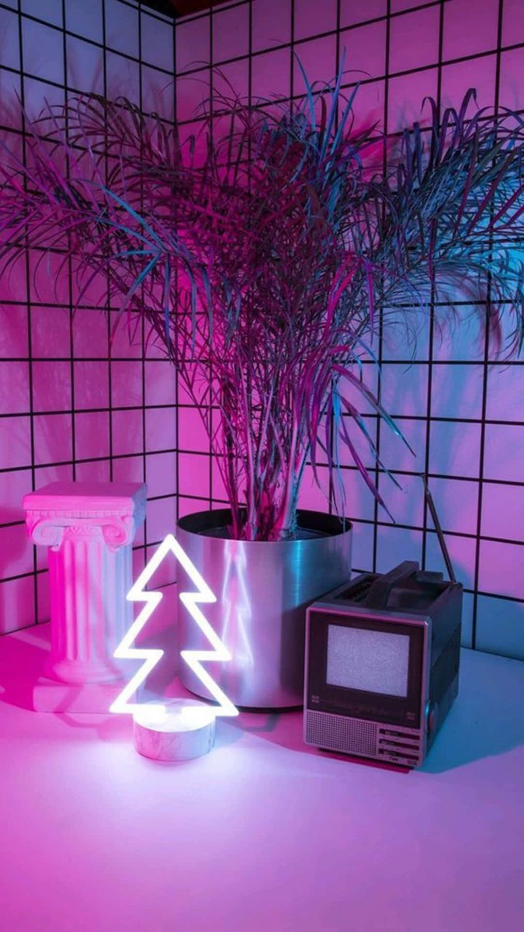 Lampă drăguță de pom de Crăciun neon roz Fundal