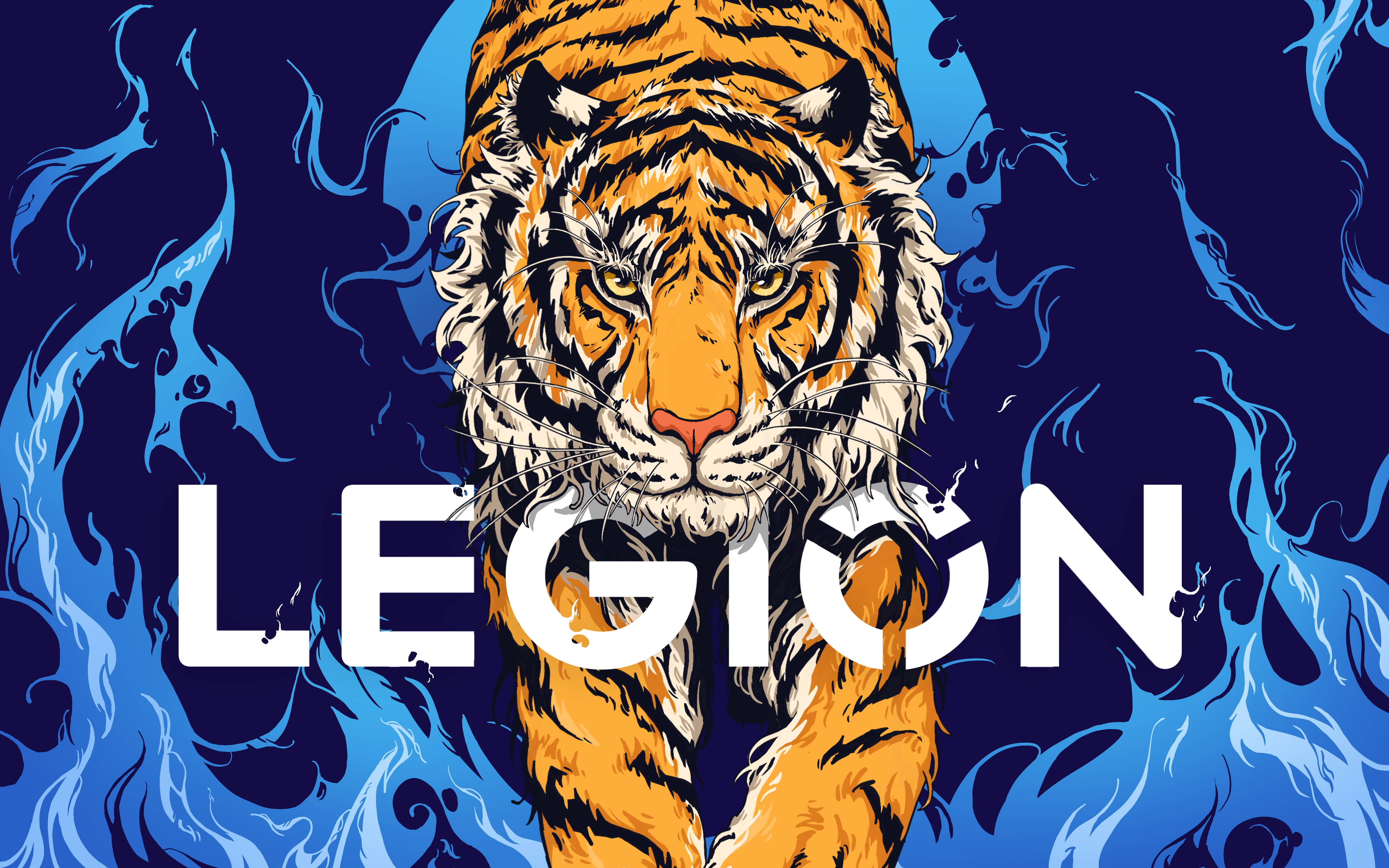 Laptop de gaming Lenovo Legion cu tigru Fundal