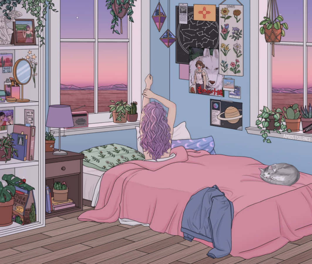Lasă-ți imaginația să zboare cu Anime Room! Fundal