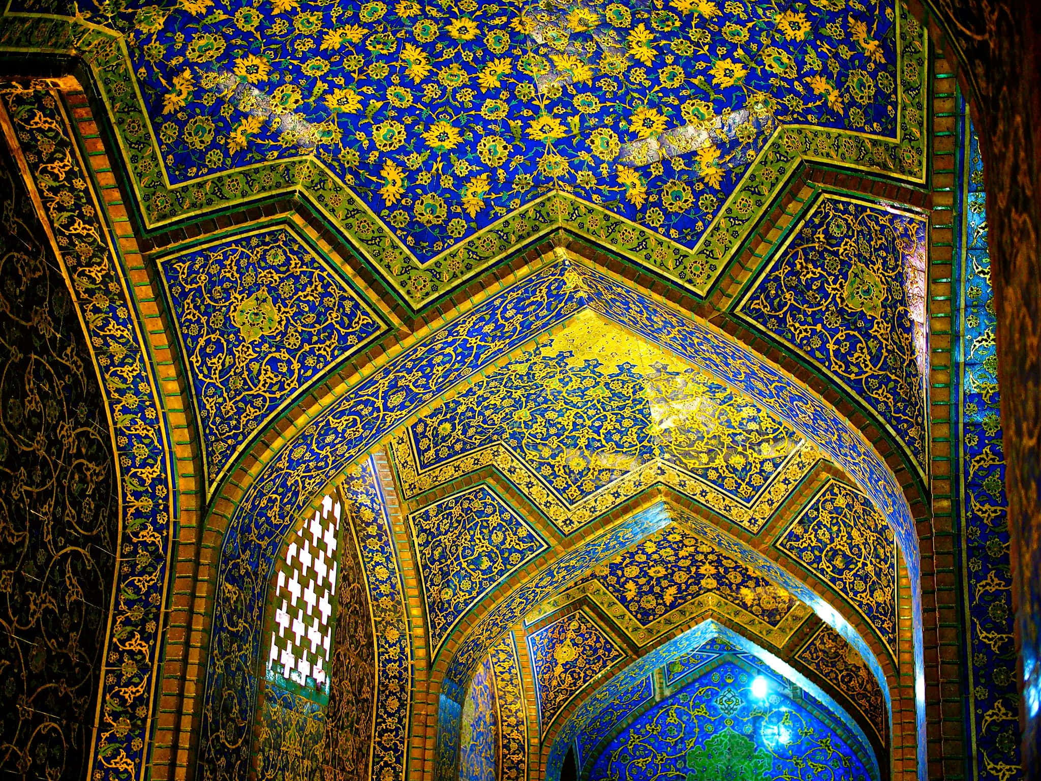 Legenda: Majestuosa Moschee Sheikh Lotfollah din Isfahan Fundal