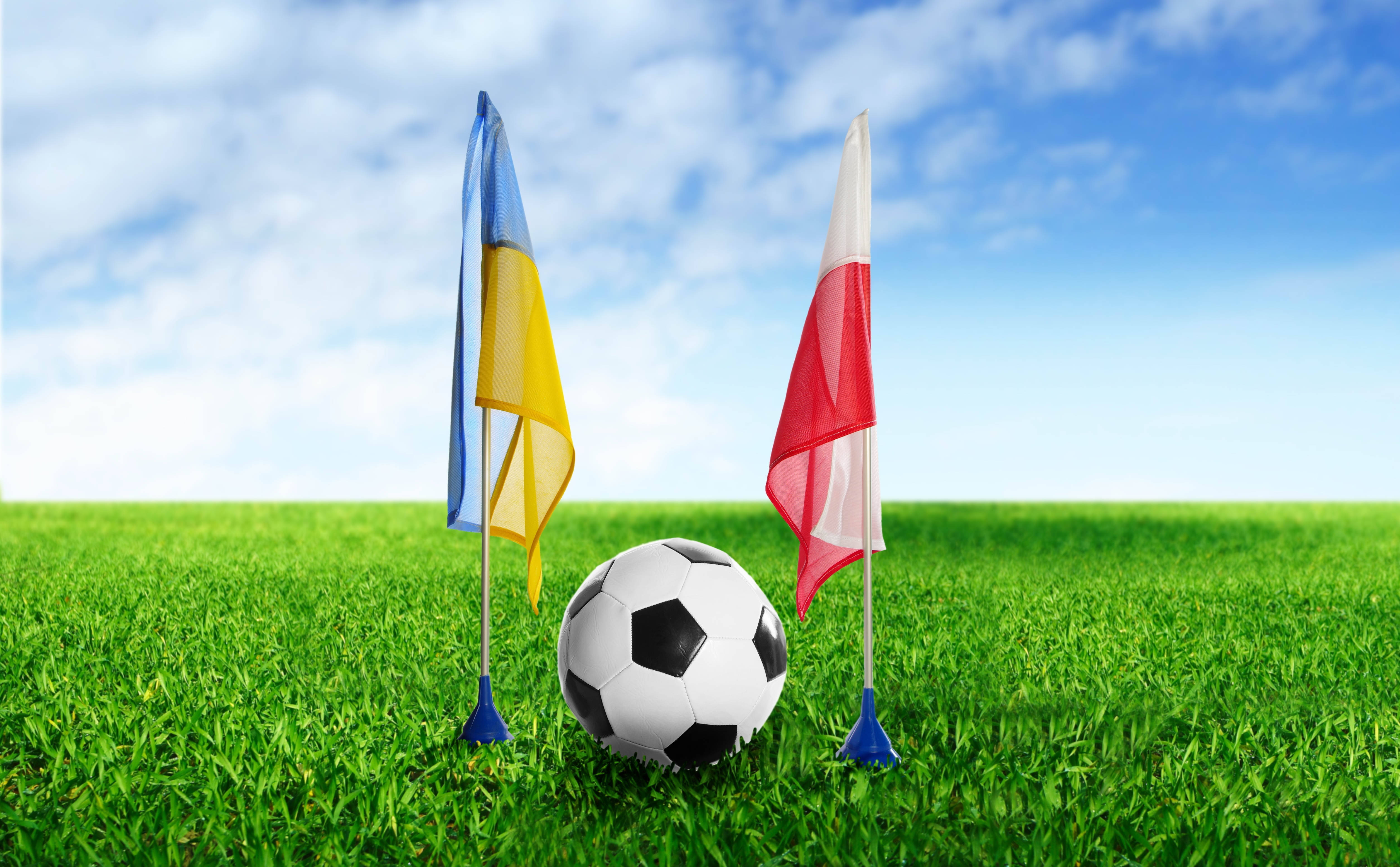 Legendă: Un meci intens de fotbal între Ucraina și Polonia Fundal