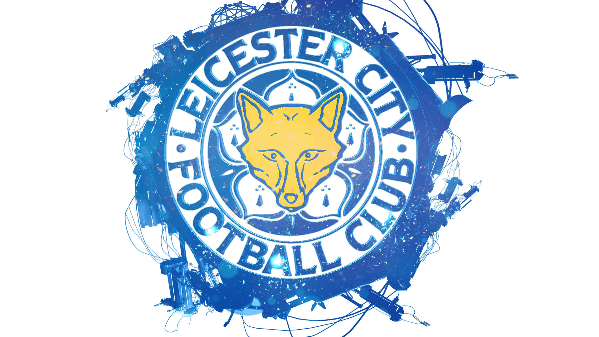 Leicester City Logo cu Silueta Urbană Fundal