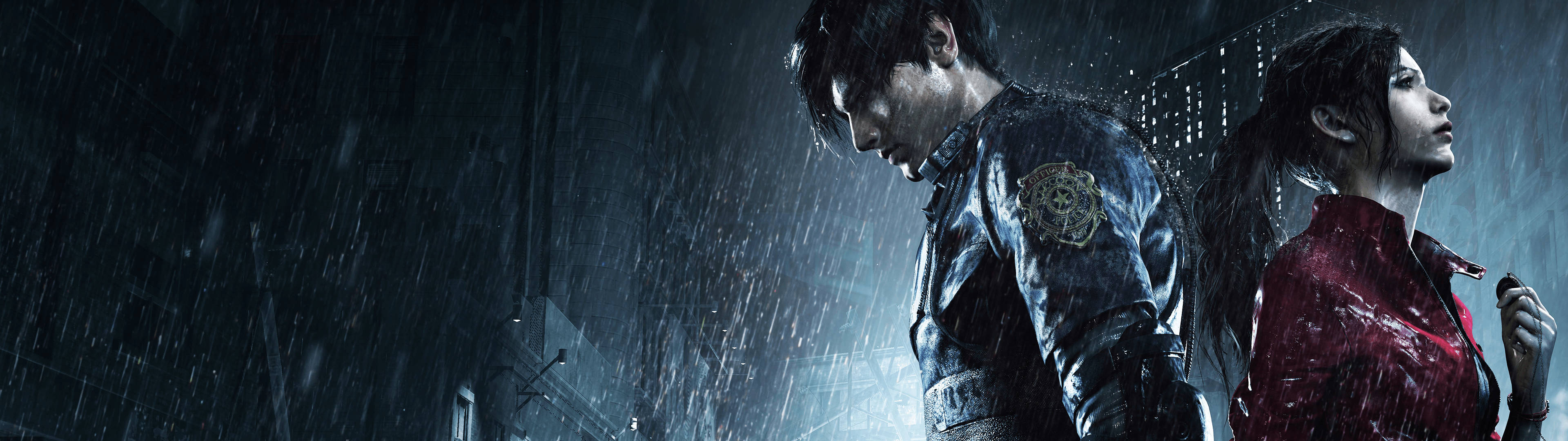 Leon și Claire joacă Resident Evil 2 Remake Fundal