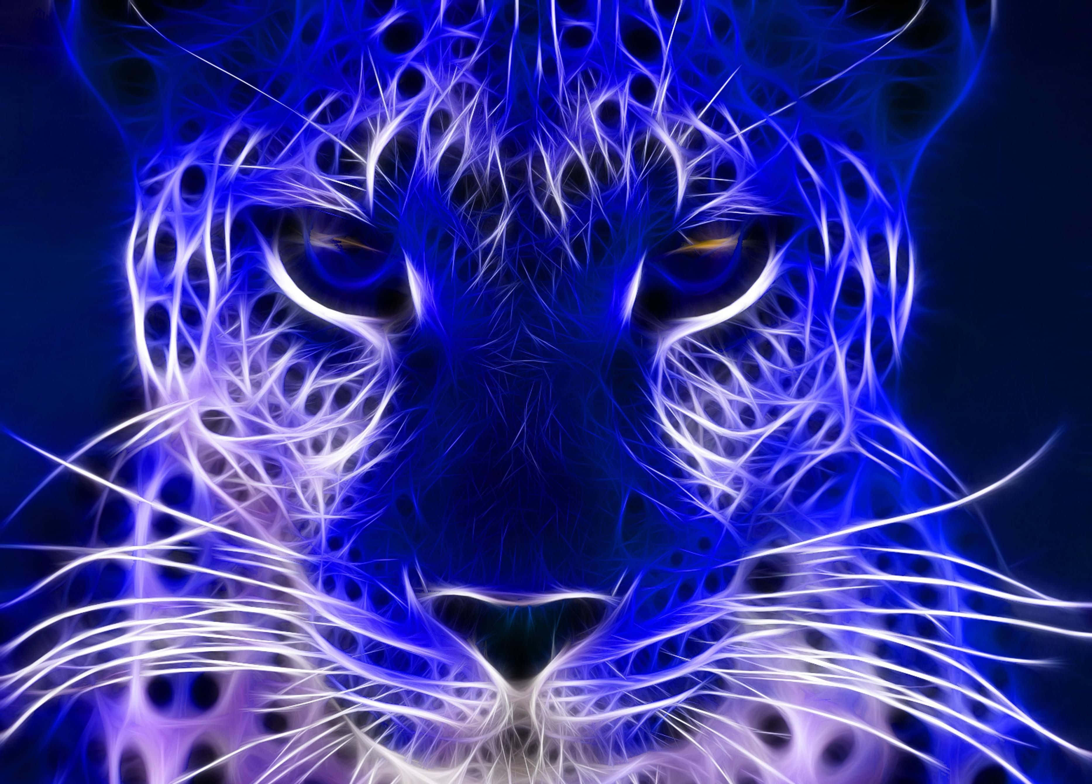 Leopard Animal Neon Albastru Fundal