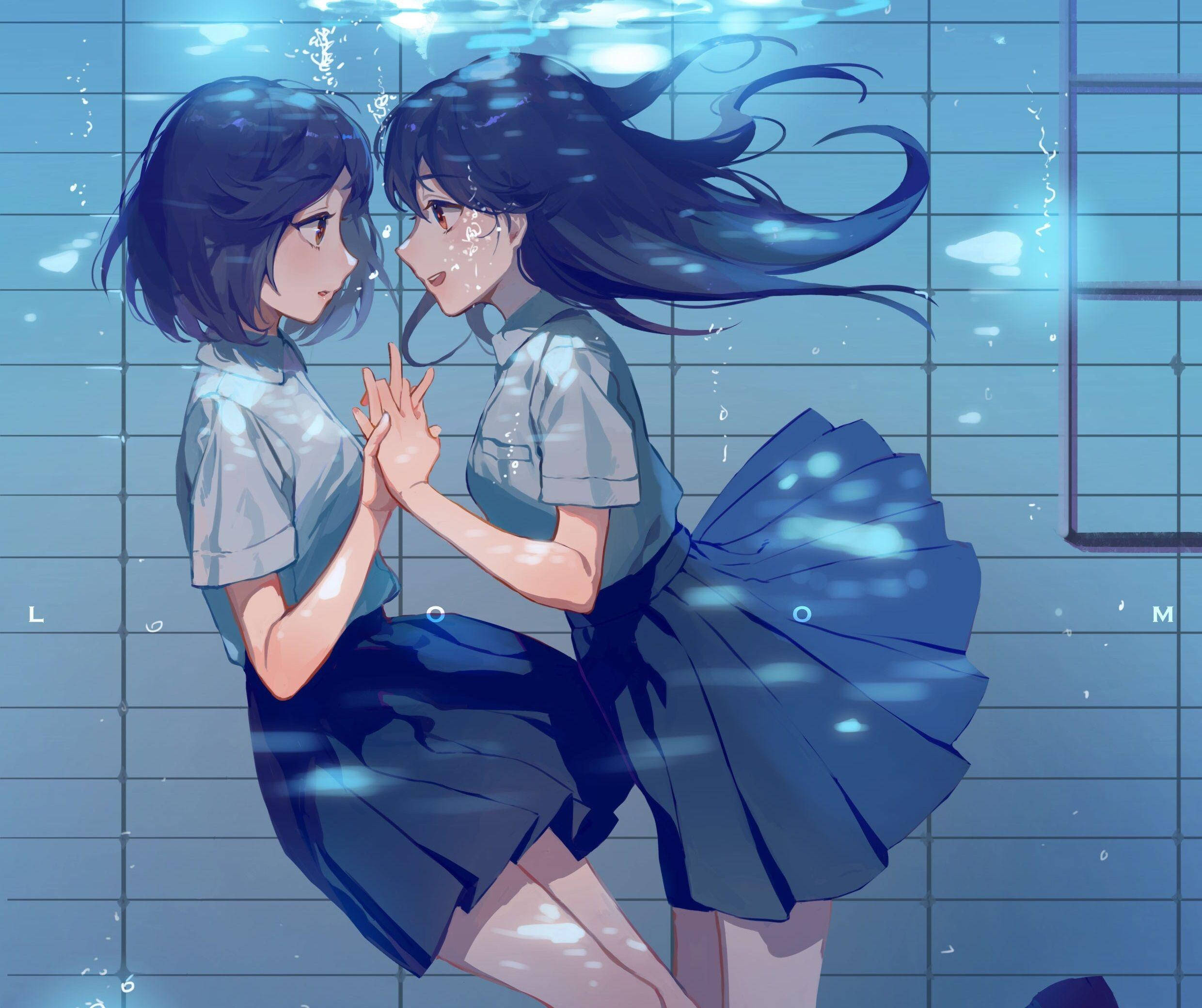 Lesbiene Anime în Piscină Fundal