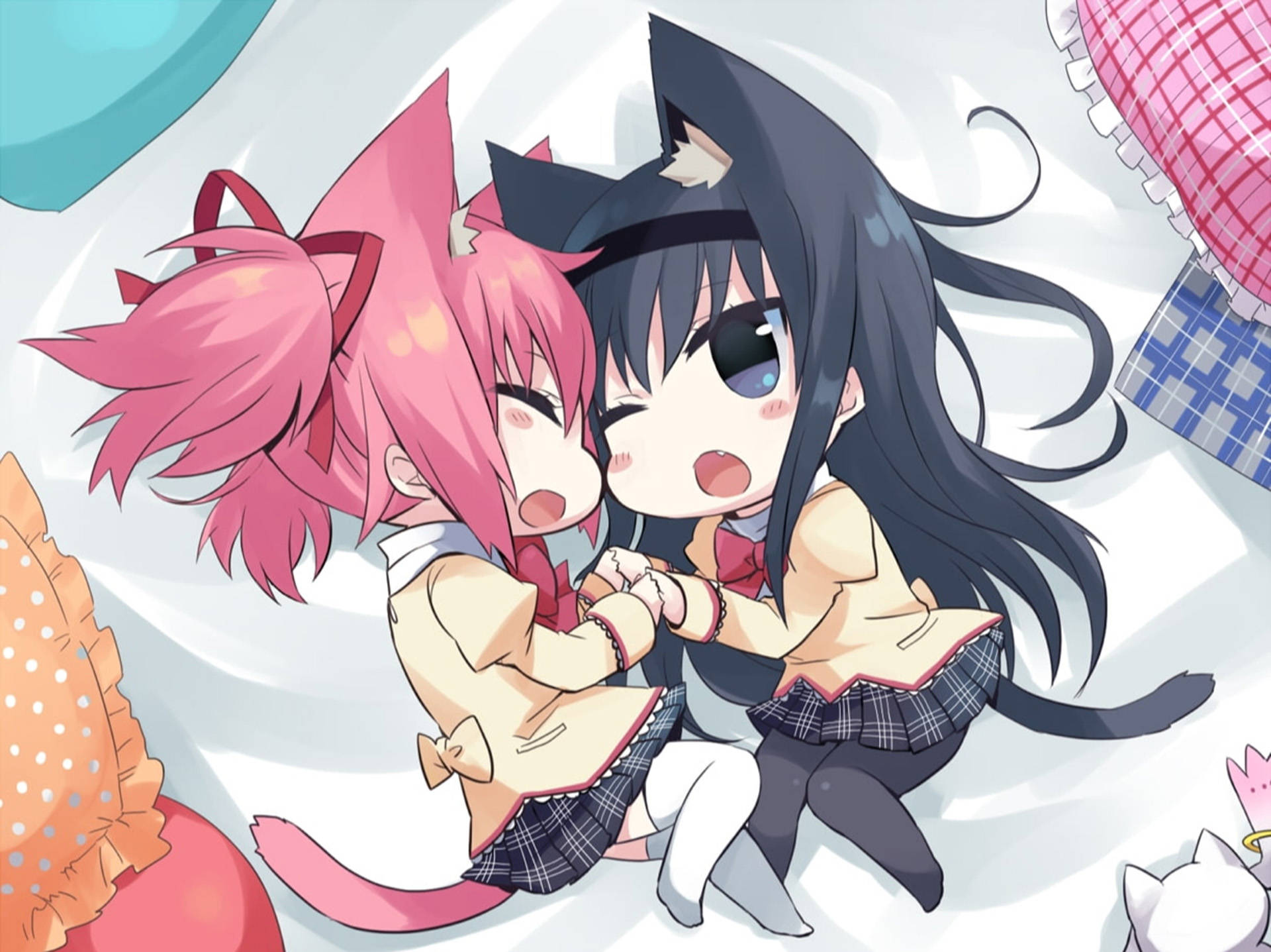 Lesbiene anime pisici Chibi Fundal