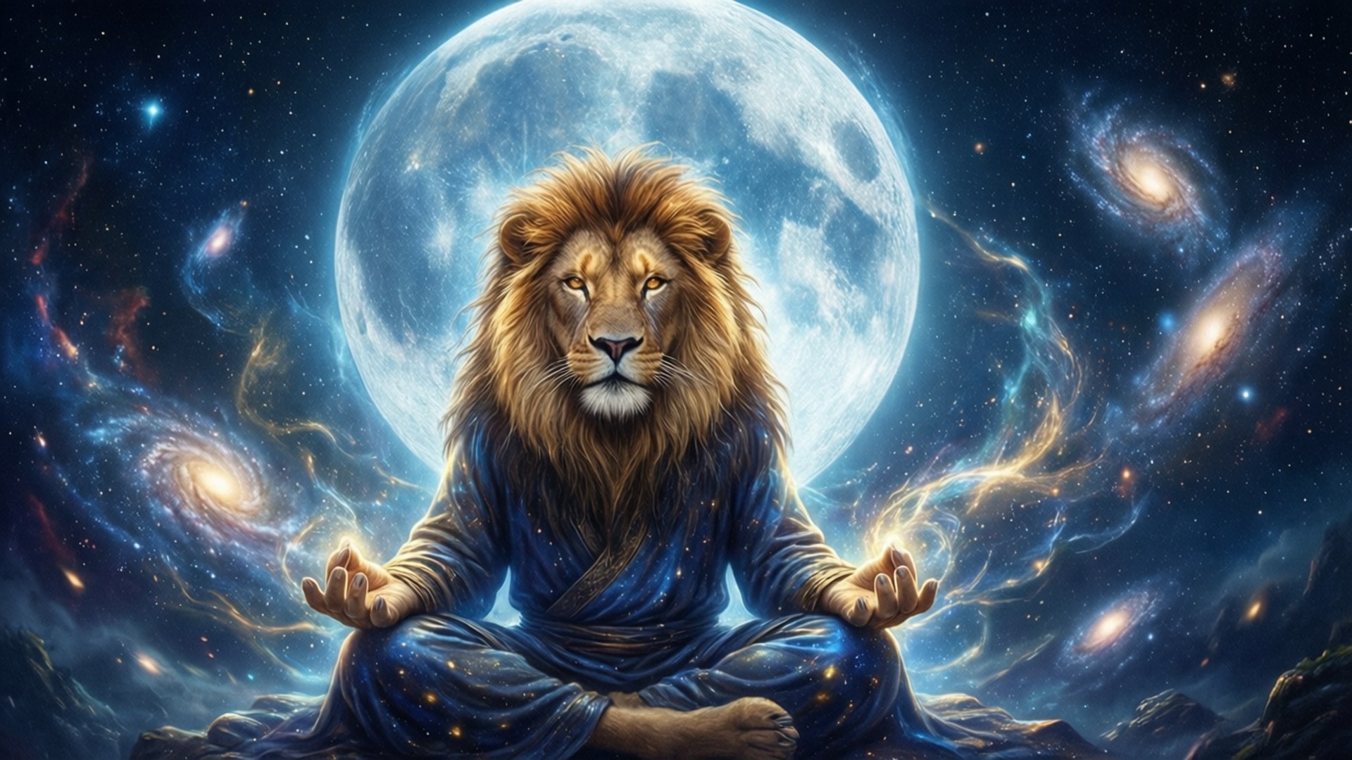 Leu Cosmic Meditând Fundal