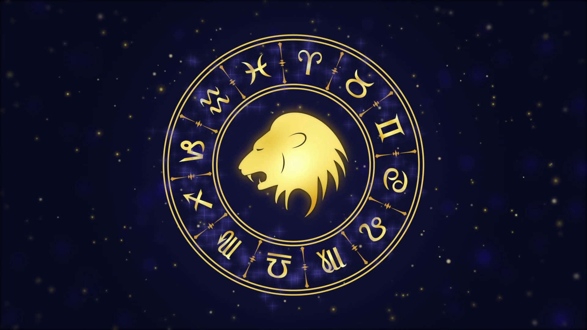 Leu de Aur în Roata Zodiacului Fundal