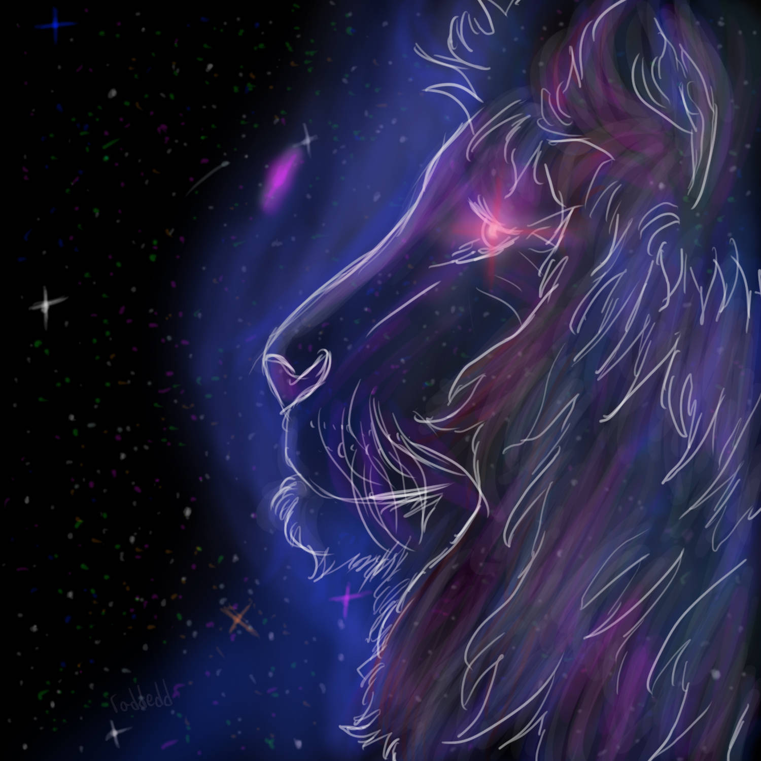Leu violet neon cu galaxie Fundal