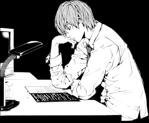 Light Yagami contemplând la birou — Anime estetic GIF Fundal
