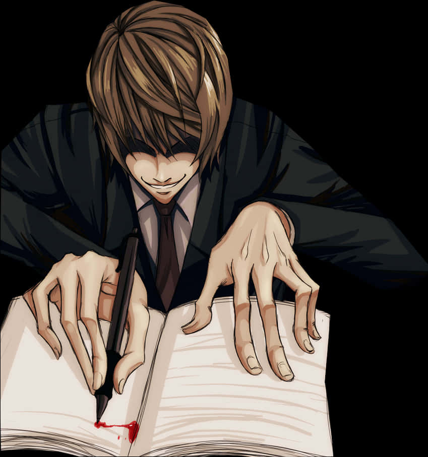 Light Yagami scriind în Death Note — Anime estetic GIF Fundal
